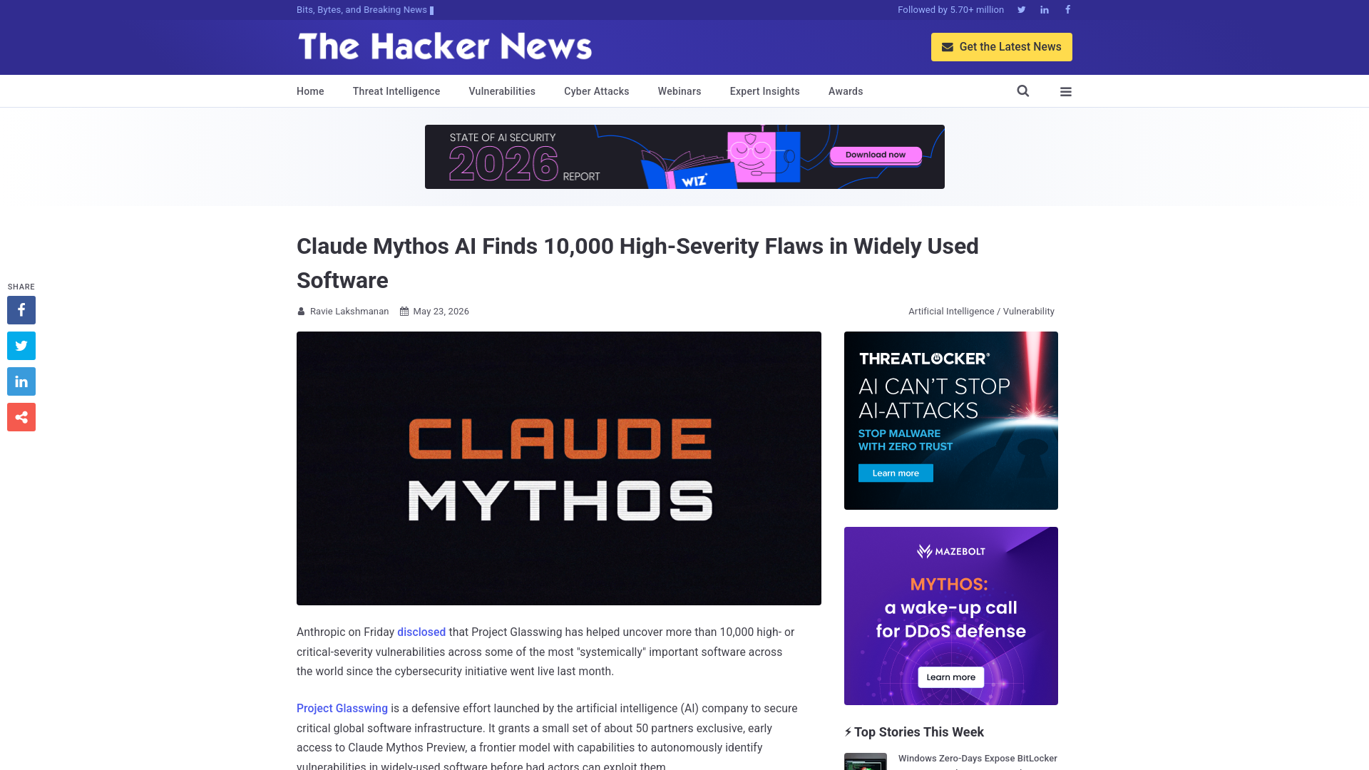Claude Mythos AI Finds 10,000 High-Severity Flaws in Widely Used Software