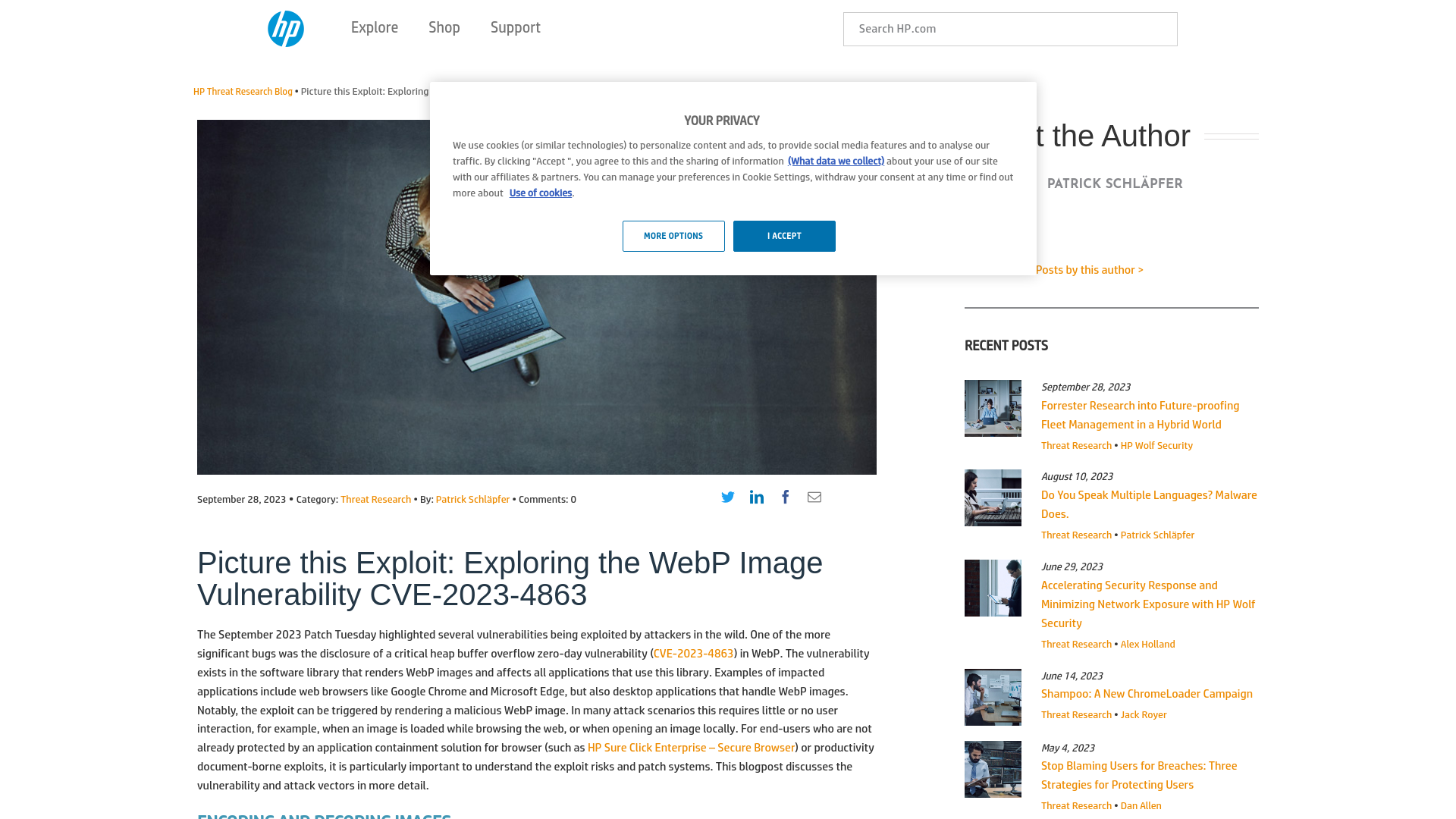 Picture this Exploit: Exploring the WebP Image Vulnerability CVE-2023-4863 | HP Wolf Security