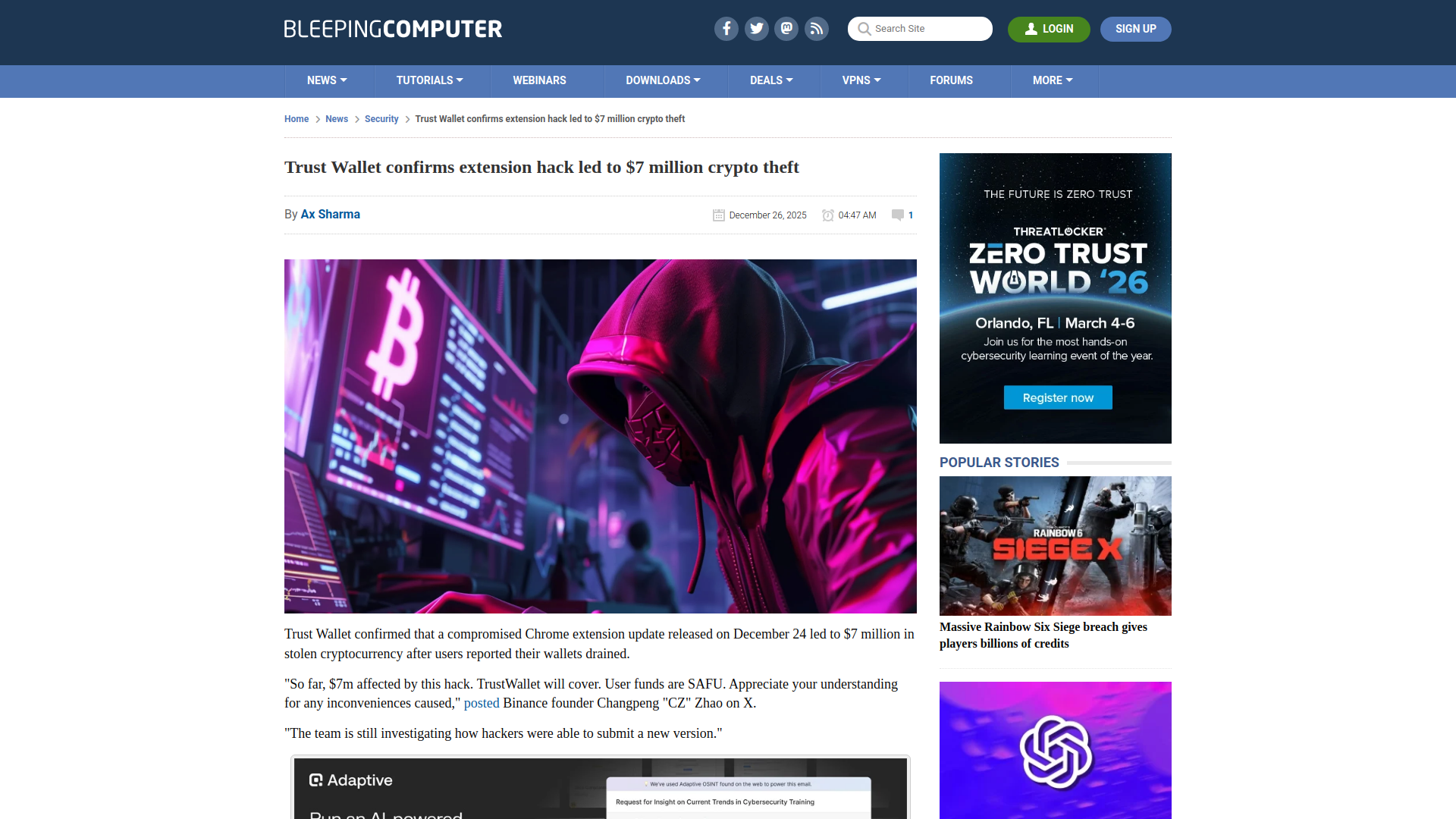 Trust Wallet confirms extension hack led to $7 million crypto theft