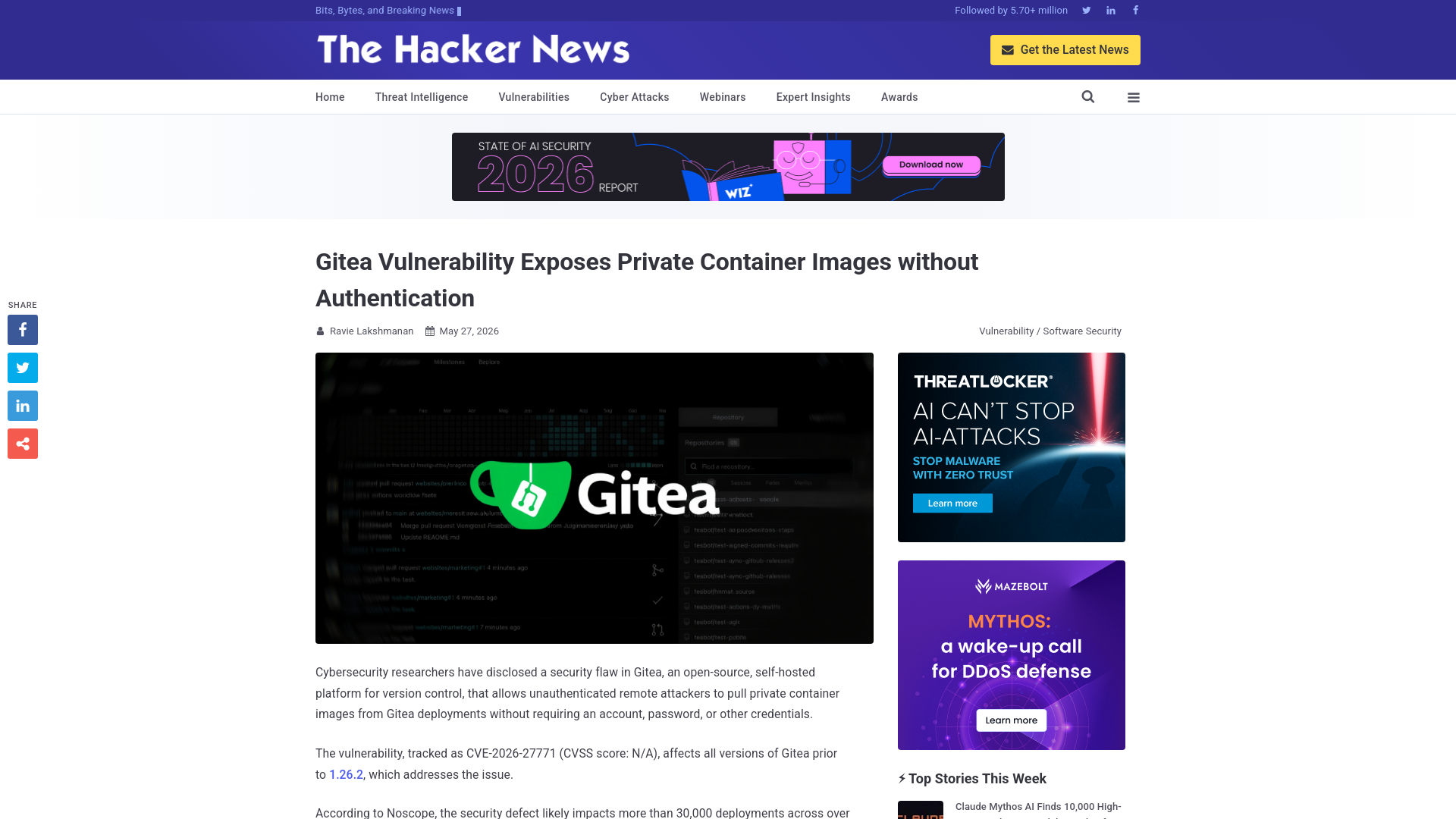 Gitea Vulnerability Exposes Private Container Images without Authentication