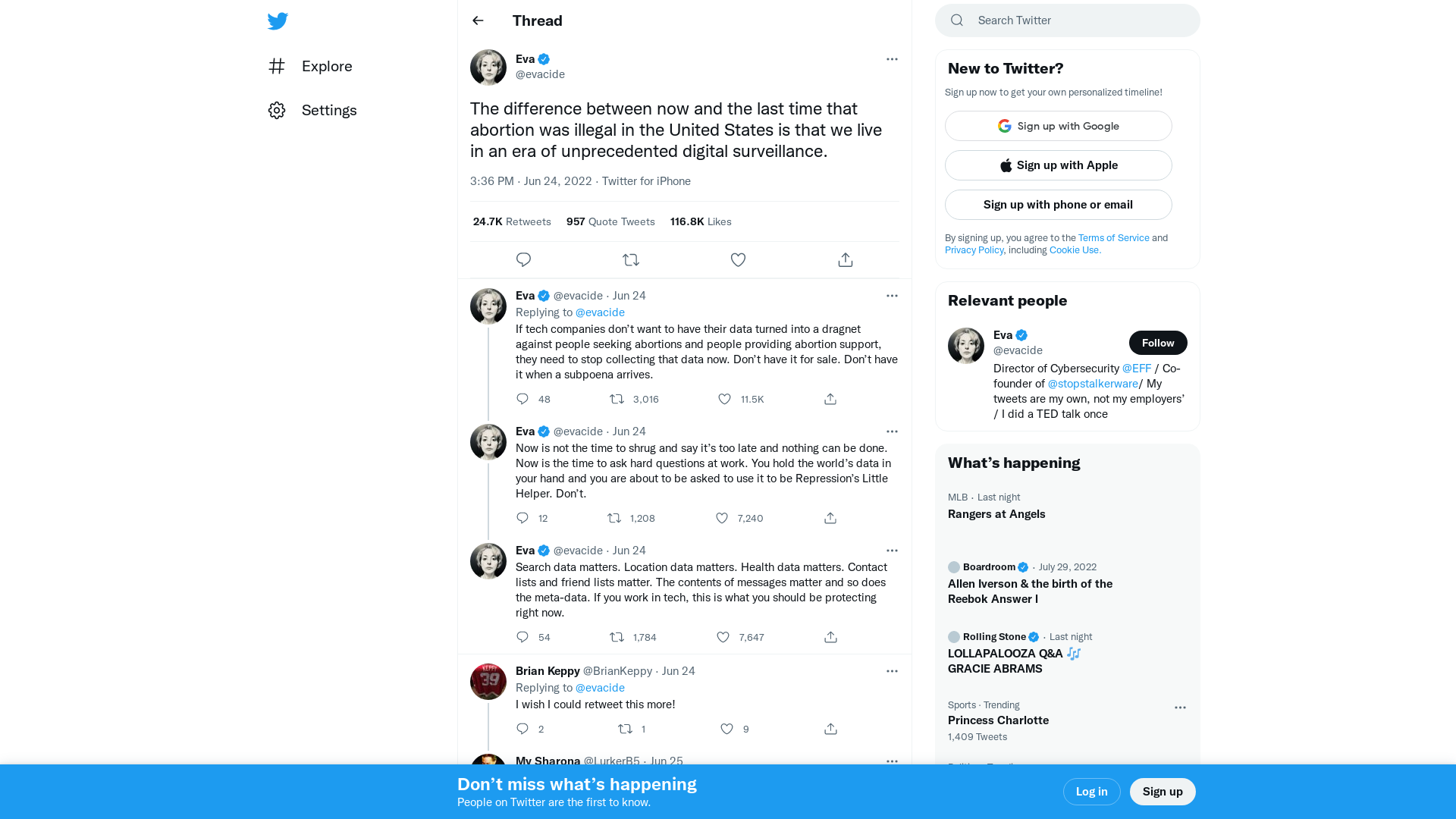 Eva on Twitter: "The difference between now and the last time that abortion was illegal in the United States is that we live in an era of unprecedented digital surveillance." / Twitter