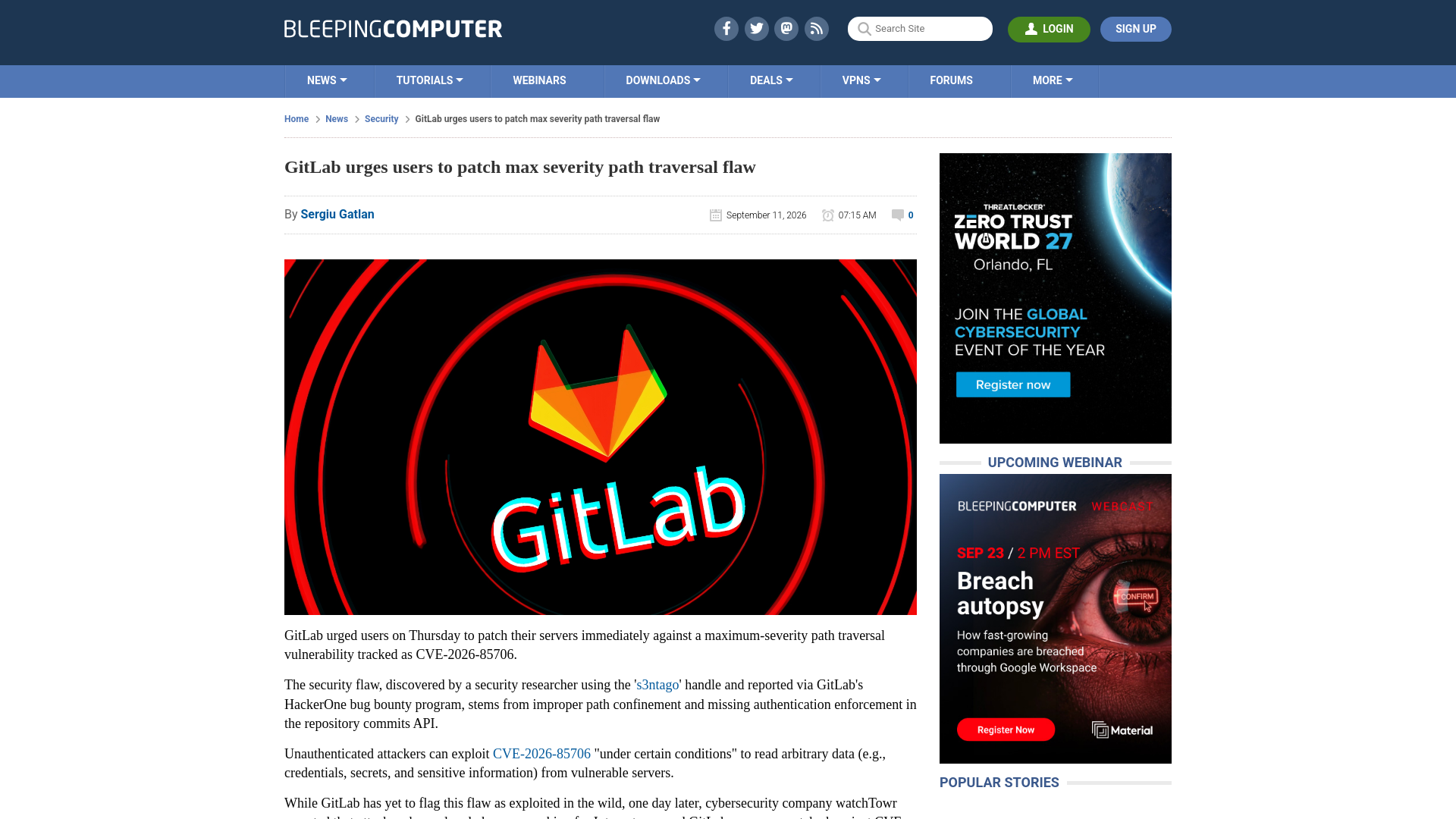GitLab urges users to patch max severity path traversal flaw