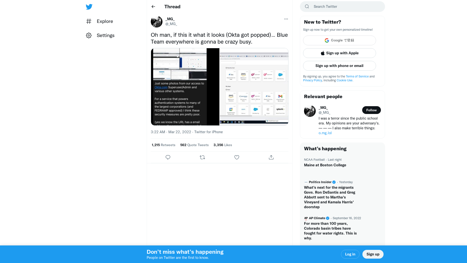 _MG_ on Twitter: "Oh man, if this it what it looks (Okta got popped)… Blue Team everywhere is gonna be crazy busy. https://t.co/PY4dIzfwvM" / Twitter