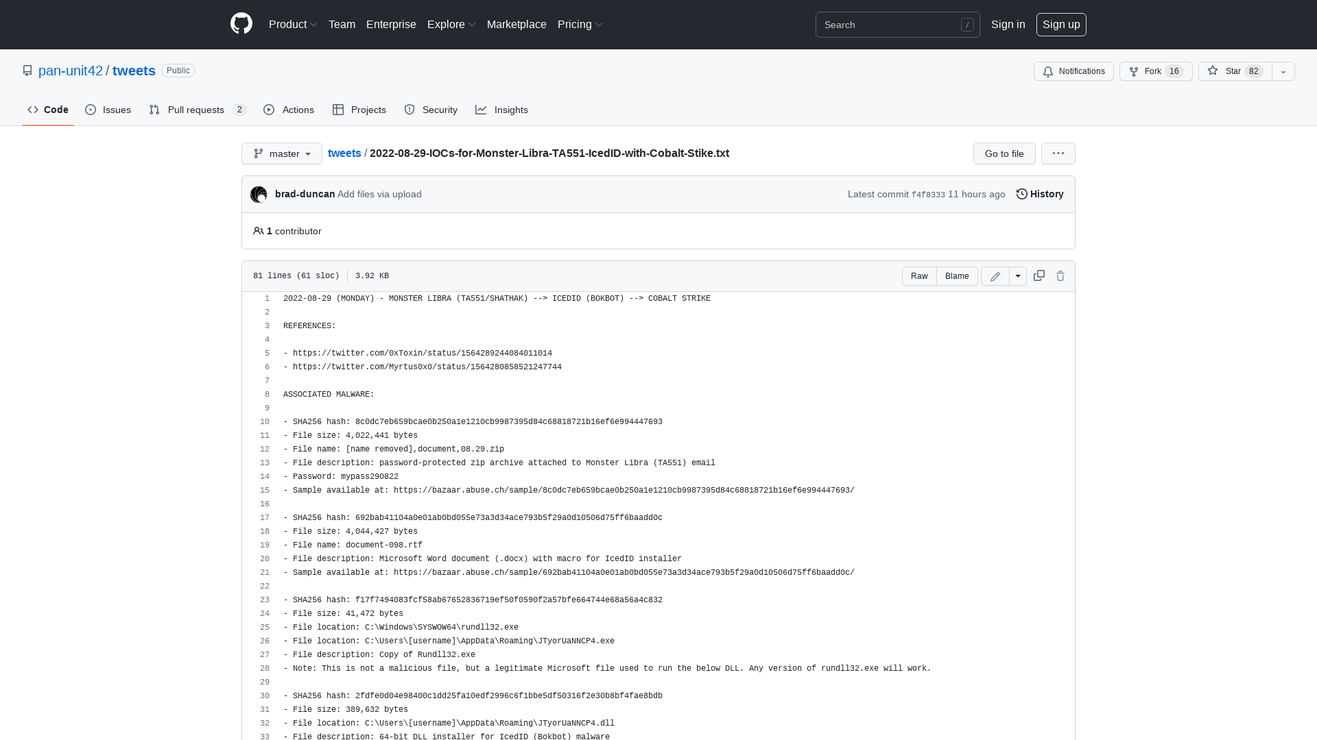 tweets/2022-08-29-IOCs-for-Monster-Libra-TA551-IcedID-with-Cobalt-Stike.txt at master · pan-unit42/tweets · GitHub