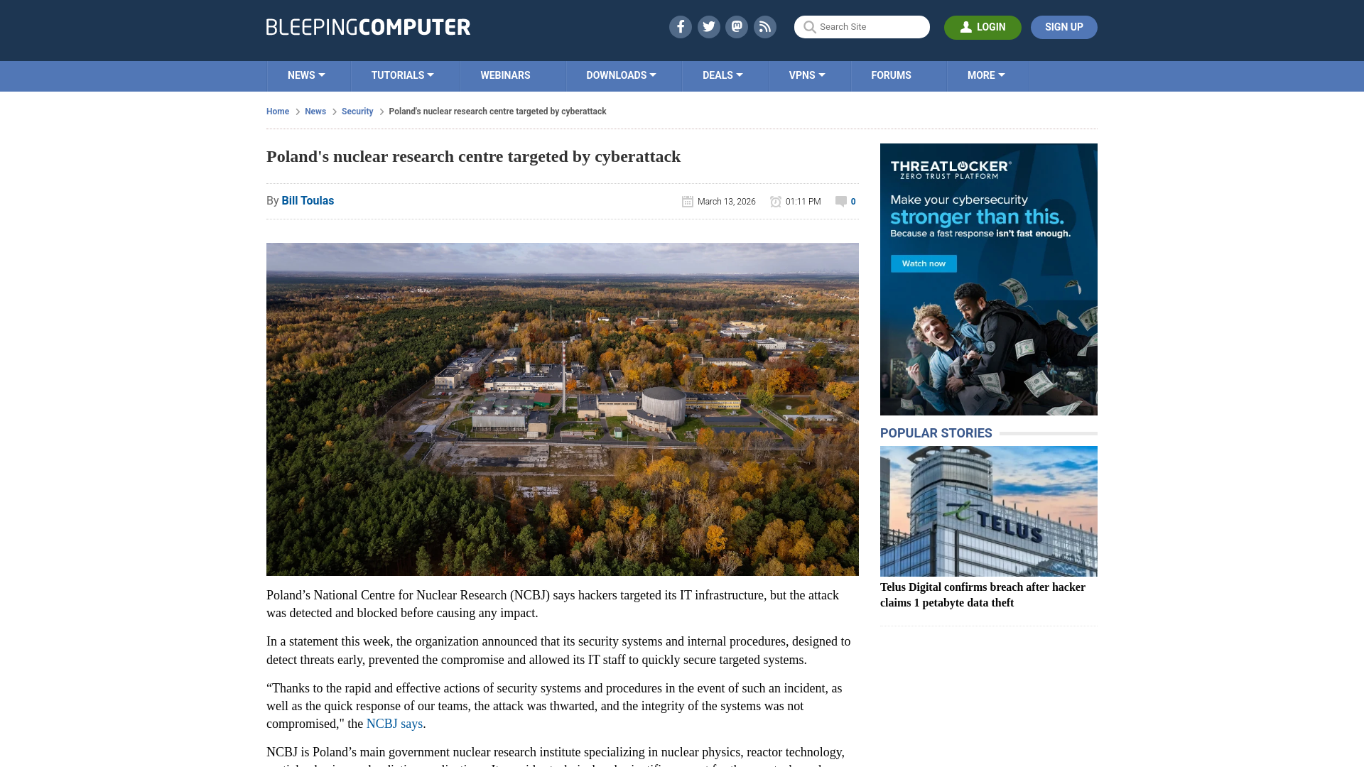 Poland's nuclear research centre targeted by cyberattack