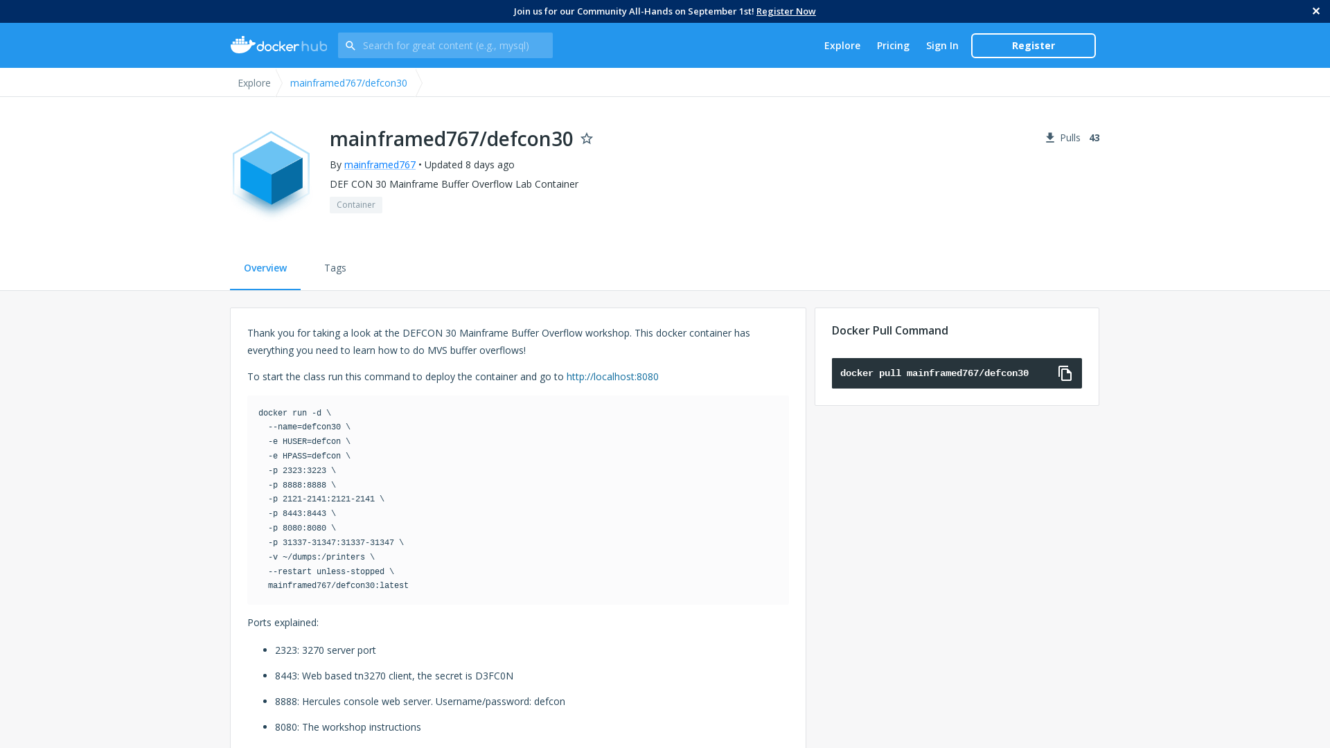 mainframed767/defcon30 - Docker Image | Docker Hub