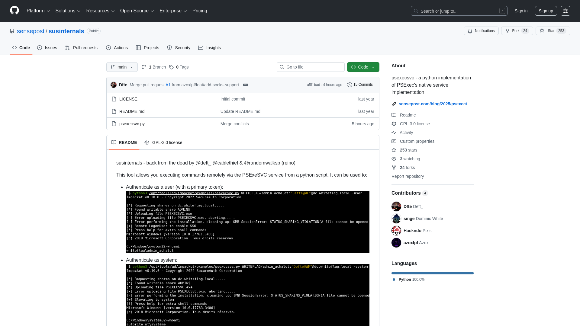 GitHub - sensepost/susinternals: psexecsvc - a python implementation of PSExec's native service implementation · GitHub