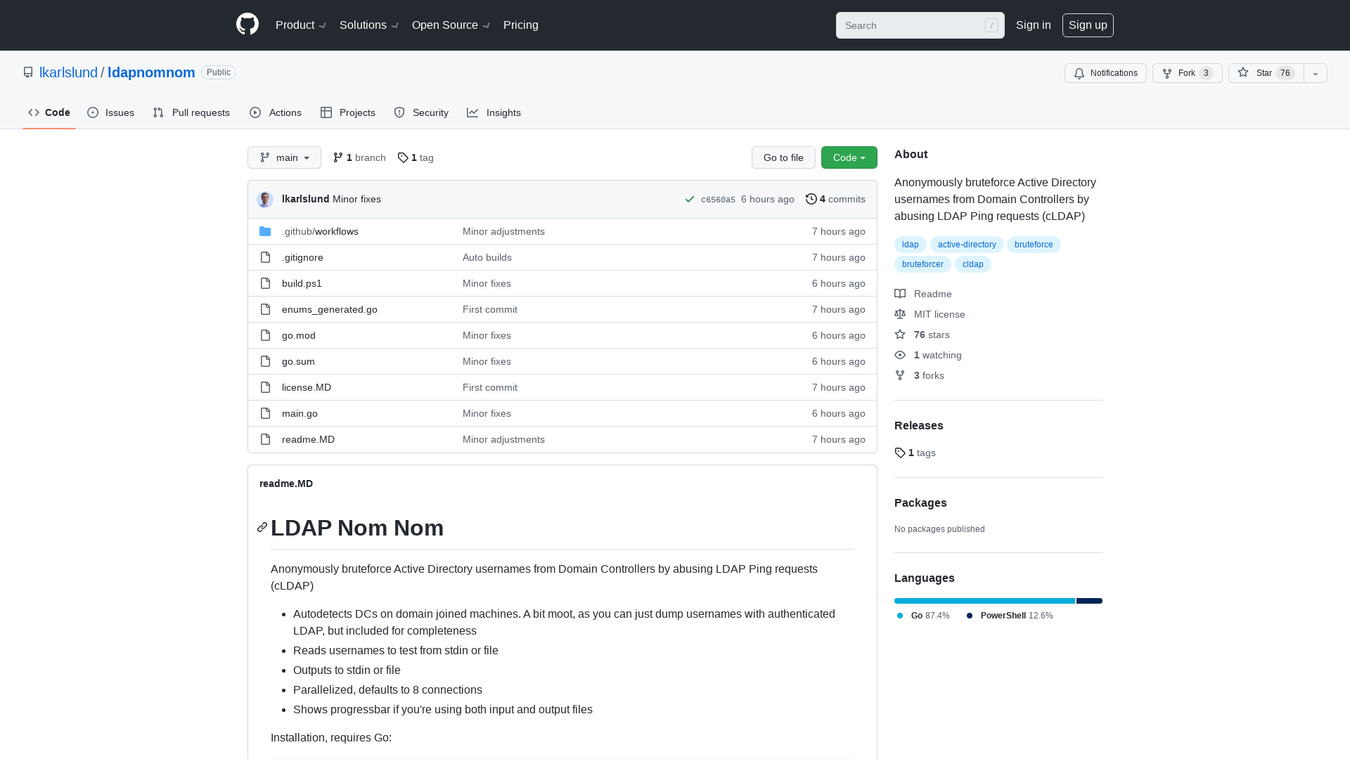 GitHub - lkarlslund/ldapnomnom: Anonymously bruteforce Active Directory usernames from Domain Controllers by abusing LDAP Ping requests (cLDAP)