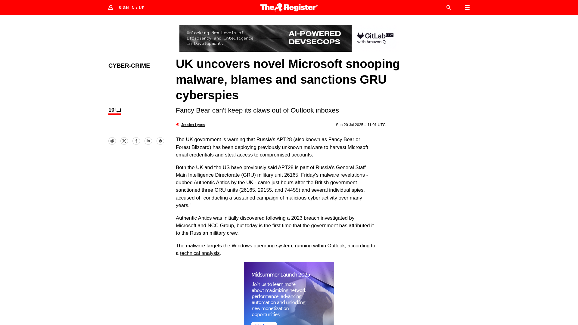 UK uncovers novel Microsoft snooping malware, blames GRU • The Register