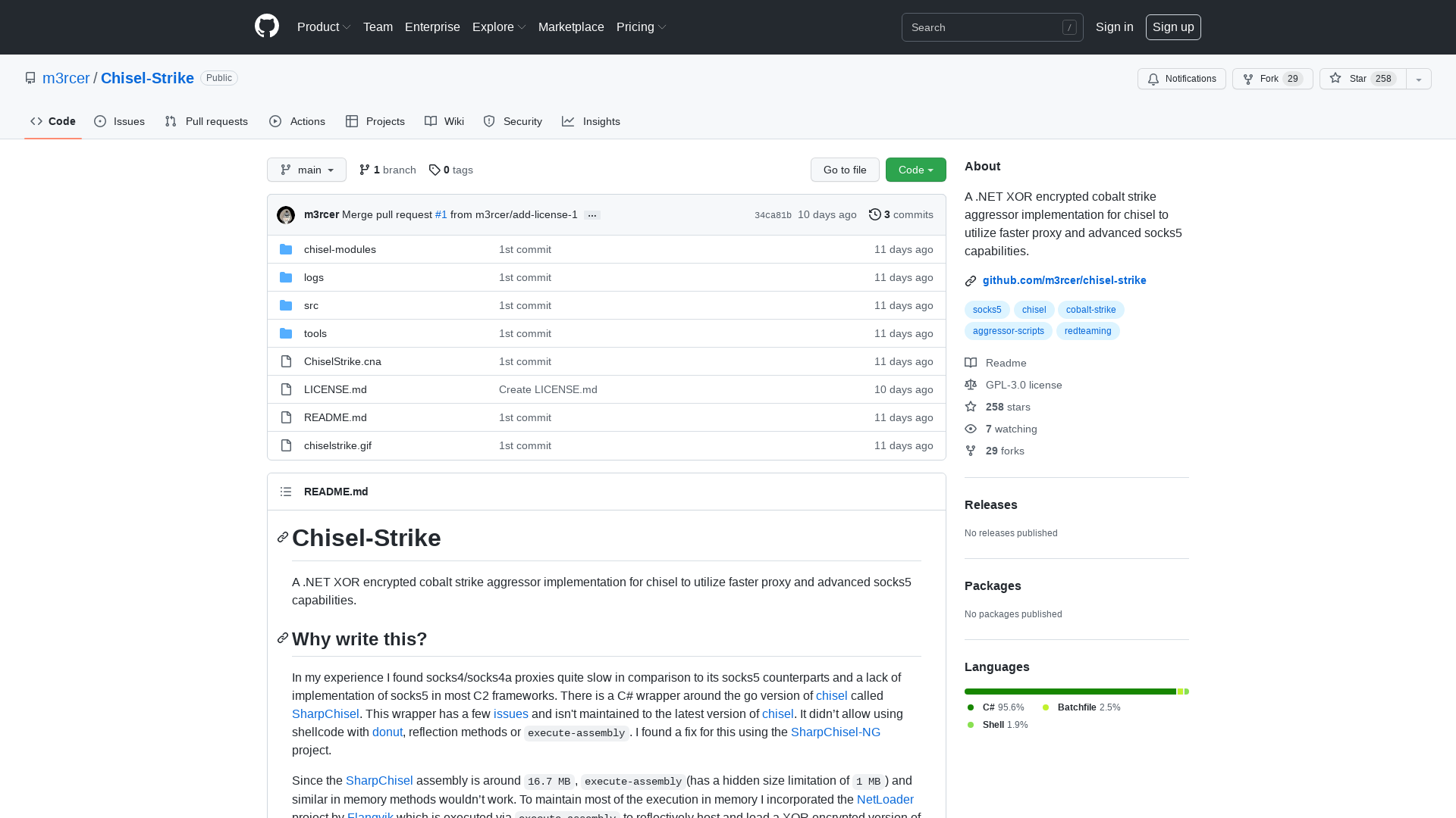 GitHub - m3rcer/Chisel-Strike: A .NET XOR encrypted cobalt strike aggressor implementation for chisel to utilize faster proxy and advanced socks5 capabilities.