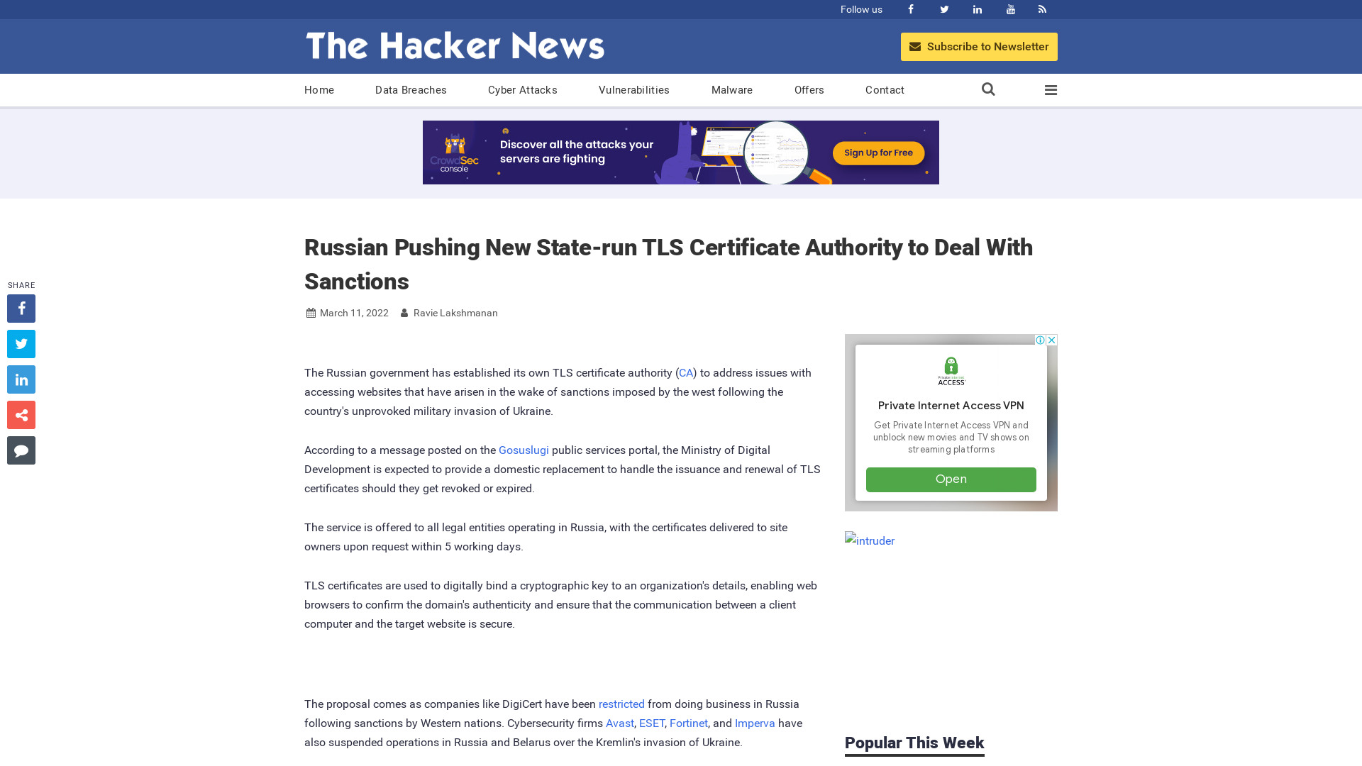 Russian Pushing New State-run TLS Certificate Authority to Deal With Sanctions