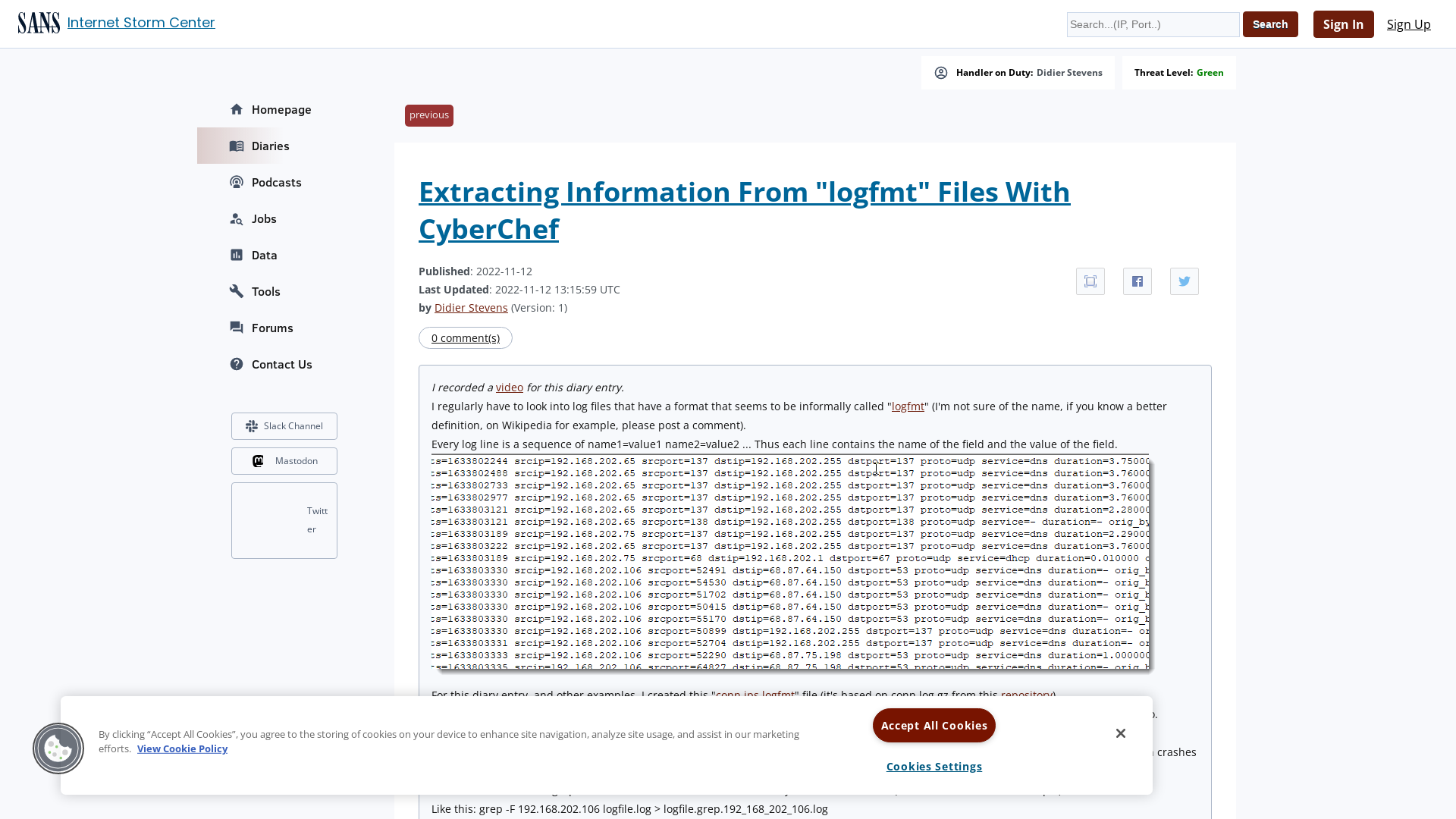InfoSec Handlers Diary Blog - SANS Internet Storm Center