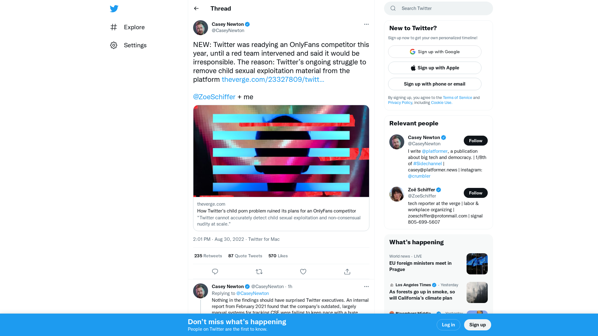 Casey Newton on Twitter: "NEW: Twitter was readying an OnlyFans competitor this year, until a red team intervened and said it would be irresponsible. The reason: Twitter’s ongoing struggle to remove child sexual exploitation material from the platform https://t.co/ScF3Qh5Xo6 @ZoeSchiffer + me" / Twitter