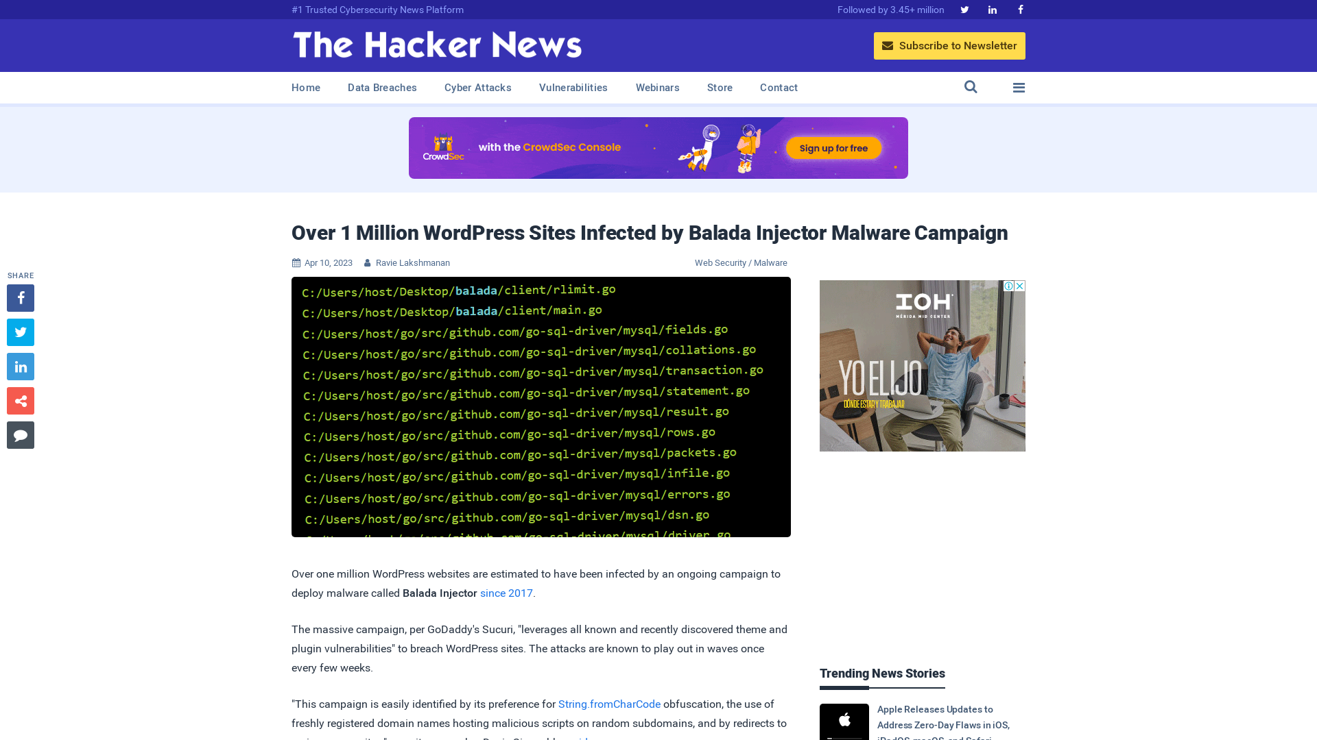 Over 1 Million WordPress Sites Infected by Balada Injector Malware Campaign