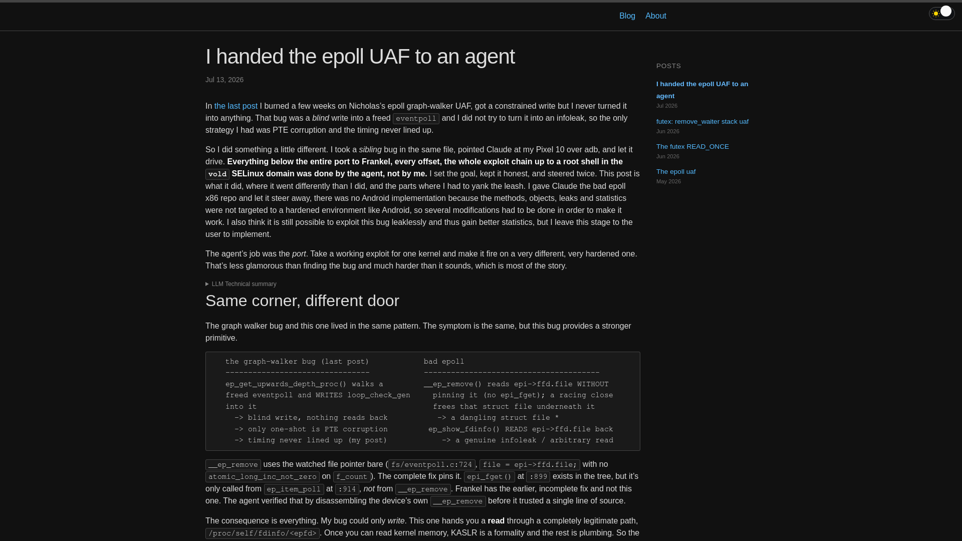 I handed the epoll UAF to an agent