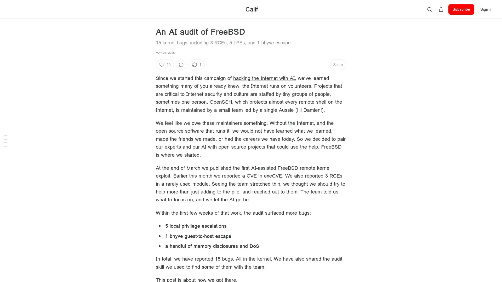 An AI audit of FreeBSD - Calif
