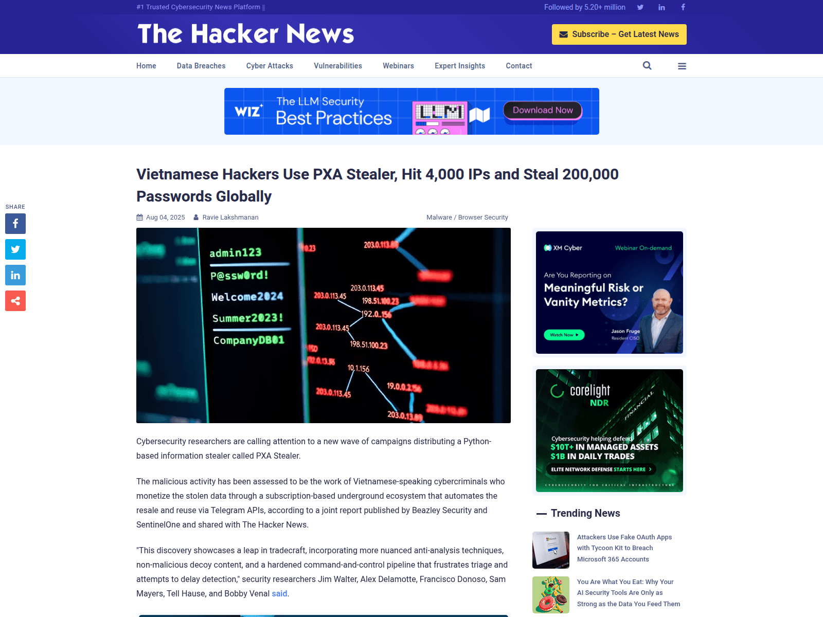 Vietnamese Hackers Use PXA Stealer, Hit 4,000 IPs and Steal 200,000 Passwords Globally