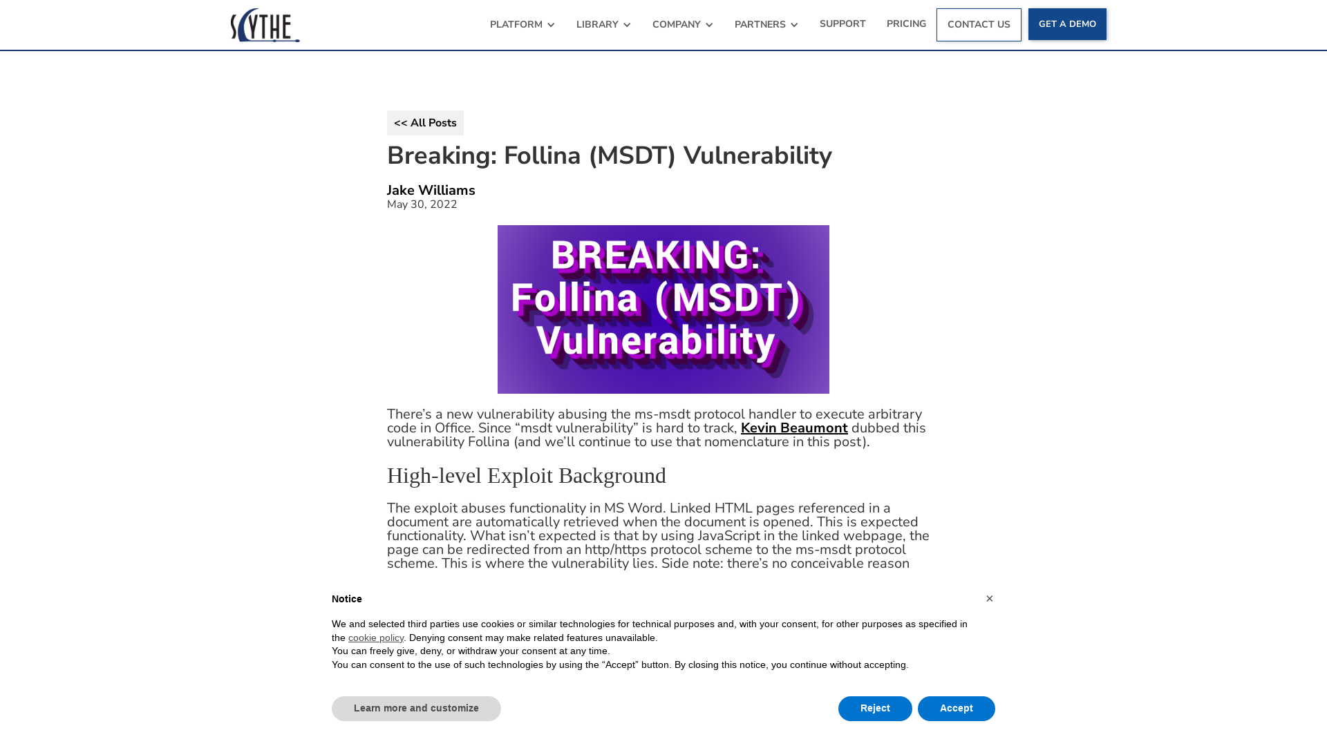 SCYTHE Library: Breaking: Follina (MSDT) Vulnerability