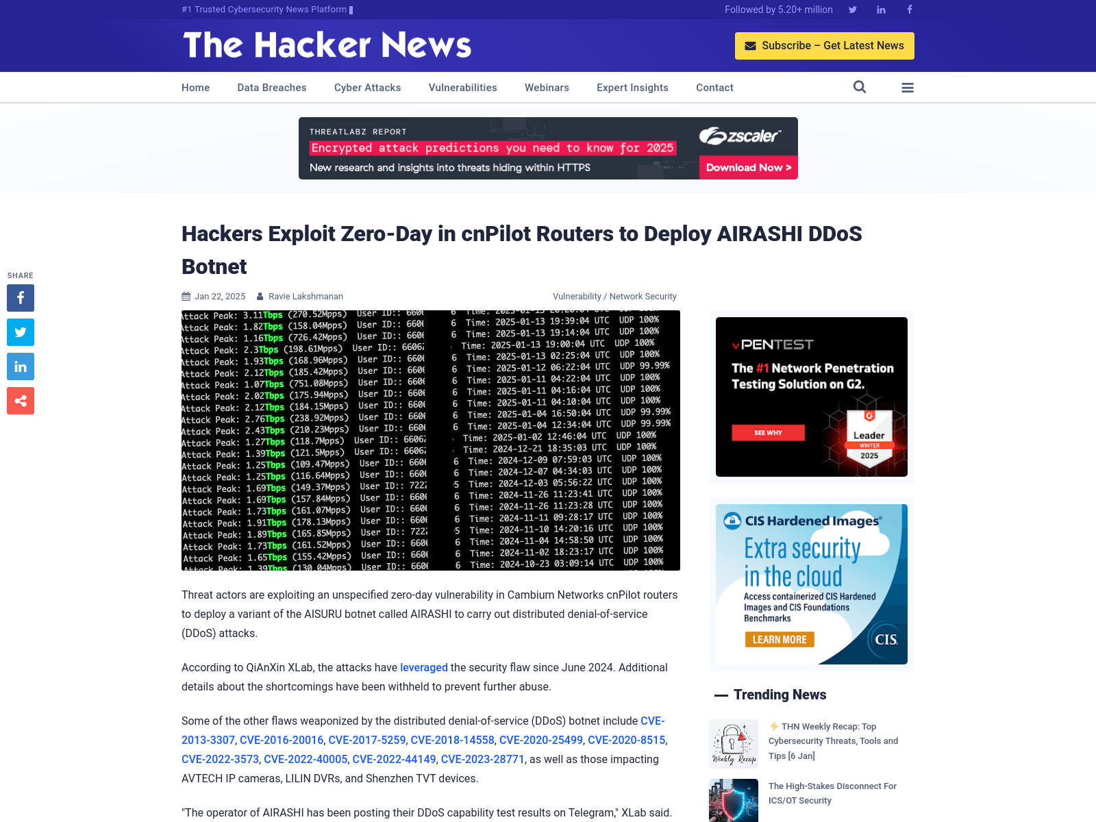 Hackers Exploit Zero-Day in cnPilot Routers to Deploy AIRASHI DDoS Botnet