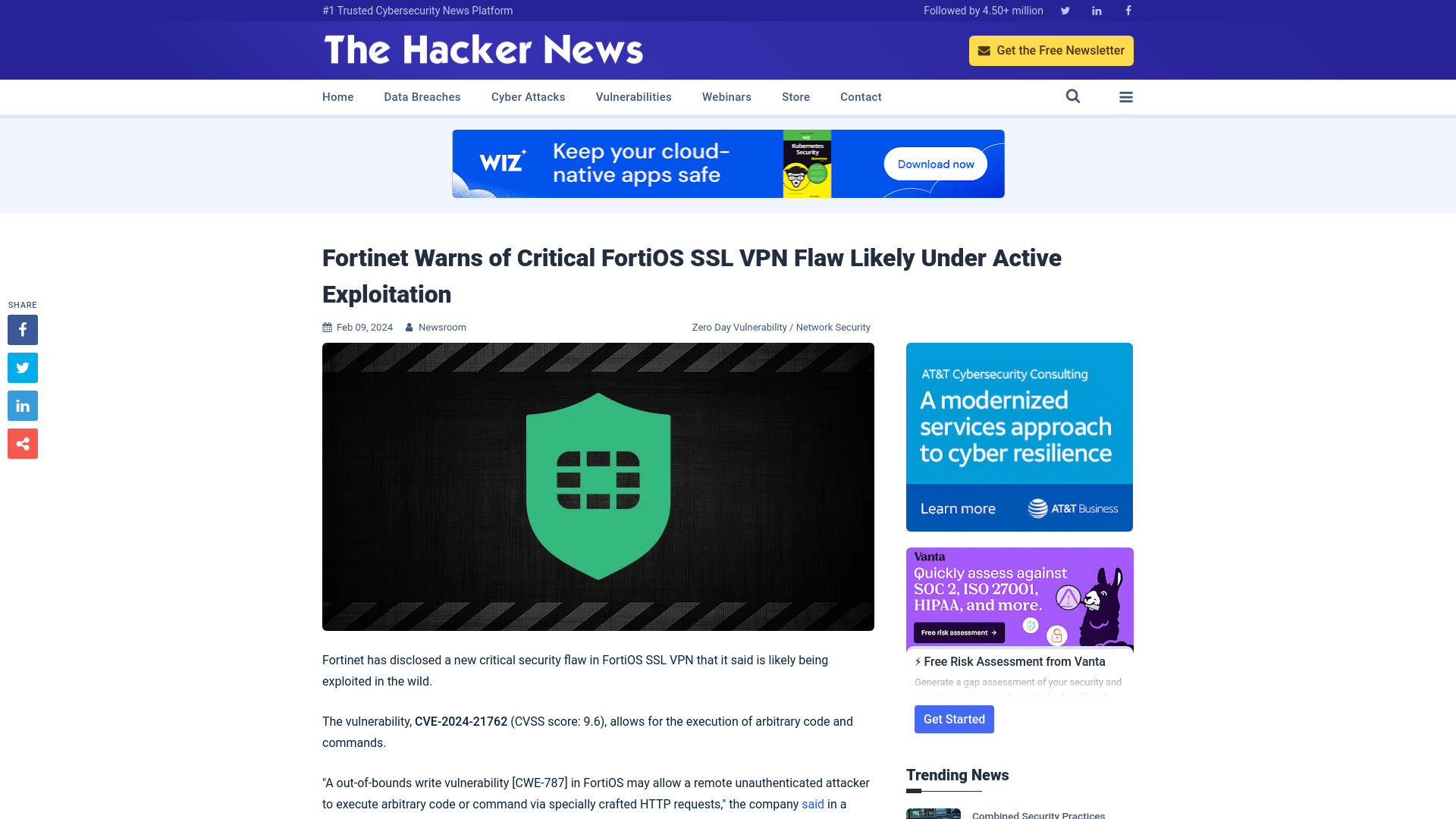 Fortinet Warns of Critical FortiOS SSL VPN Flaw Likely Under Active Exploitation