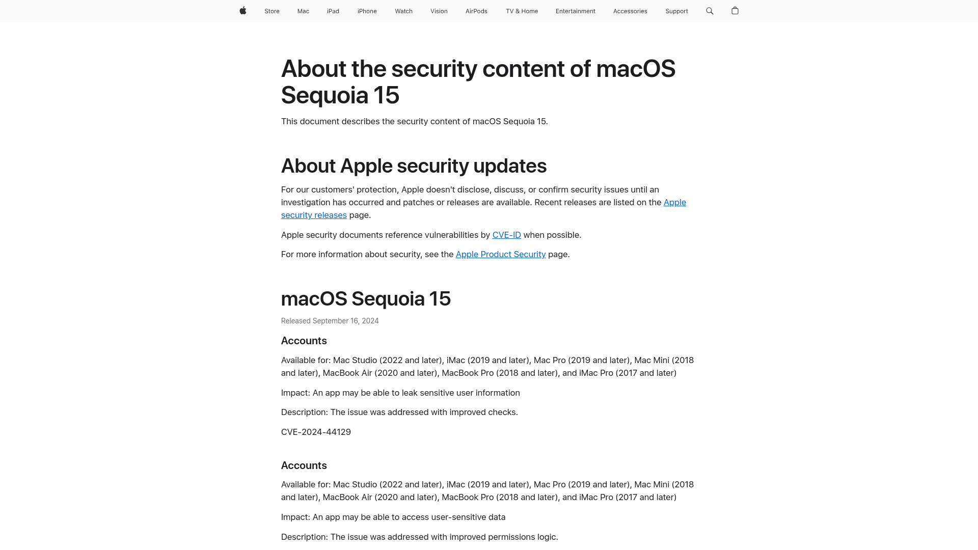 About the security content of macOS Sequoia 15 - Apple Support