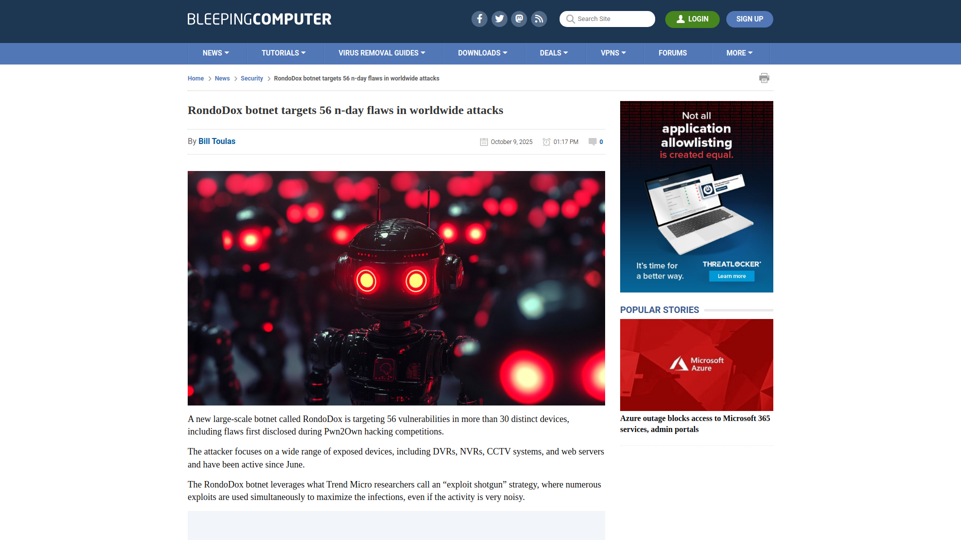 RondoDox botnet targets 56 n-day flaws in worldwide attacks
