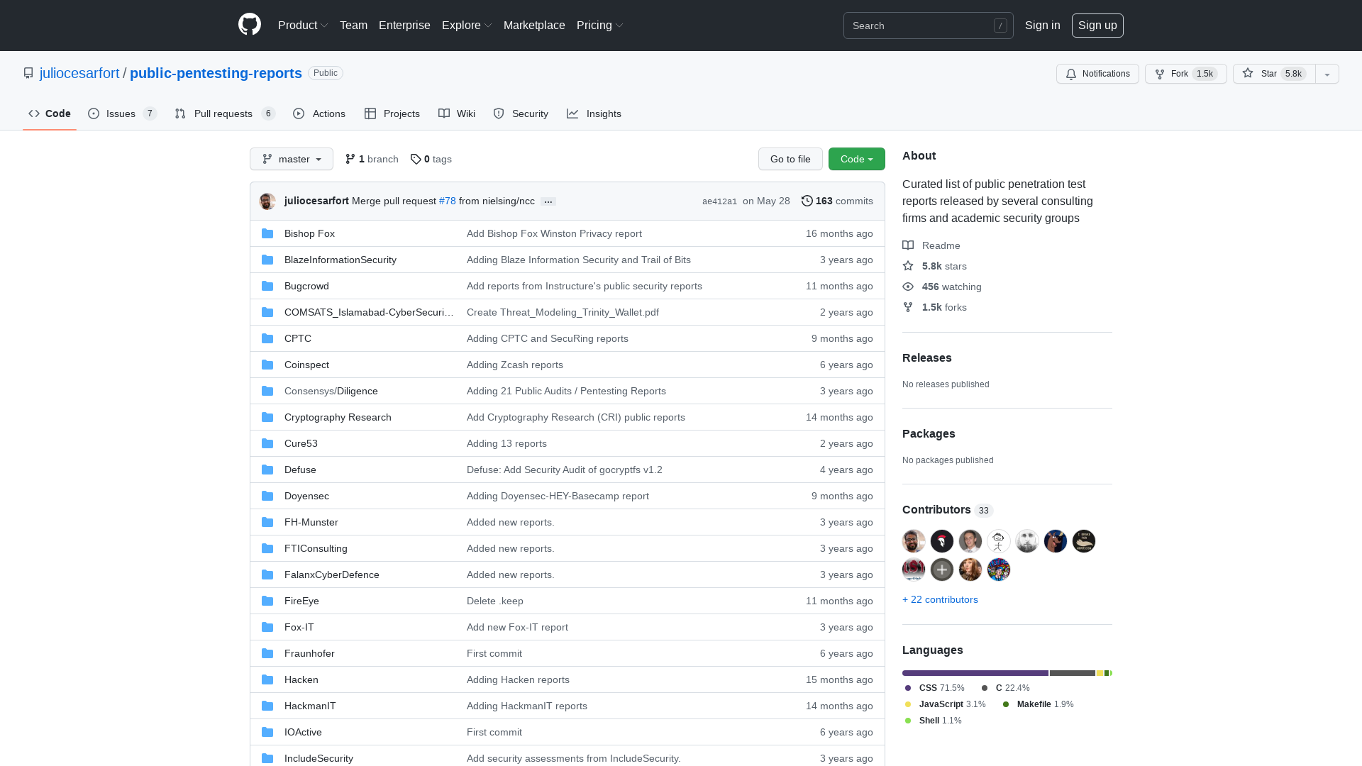 GitHub - juliocesarfort/public-pentesting-reports: Curated list of public penetration test reports released by several consulting firms and academic security groups