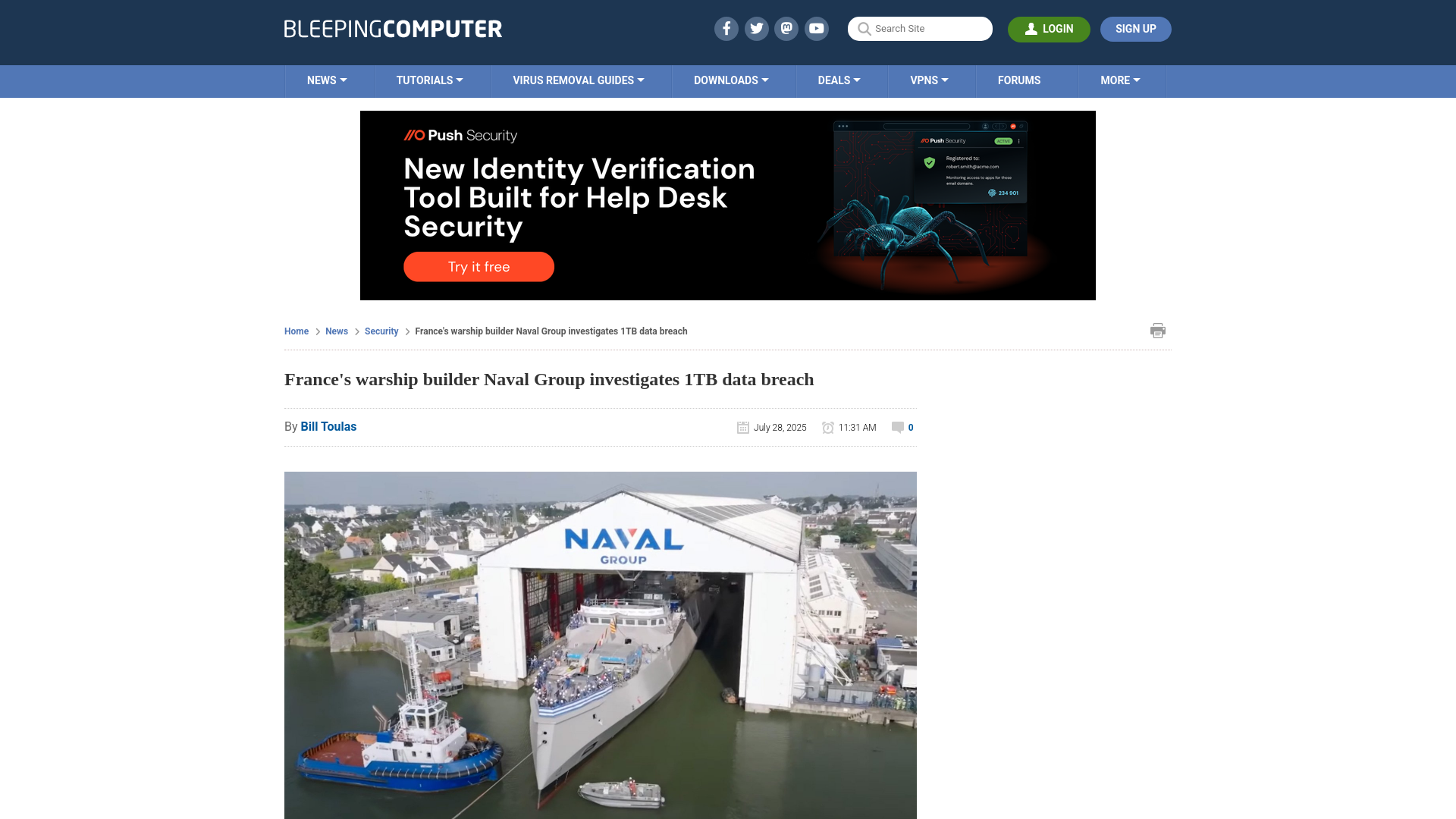 France's warship builder Naval Group investigates 1TB data breach