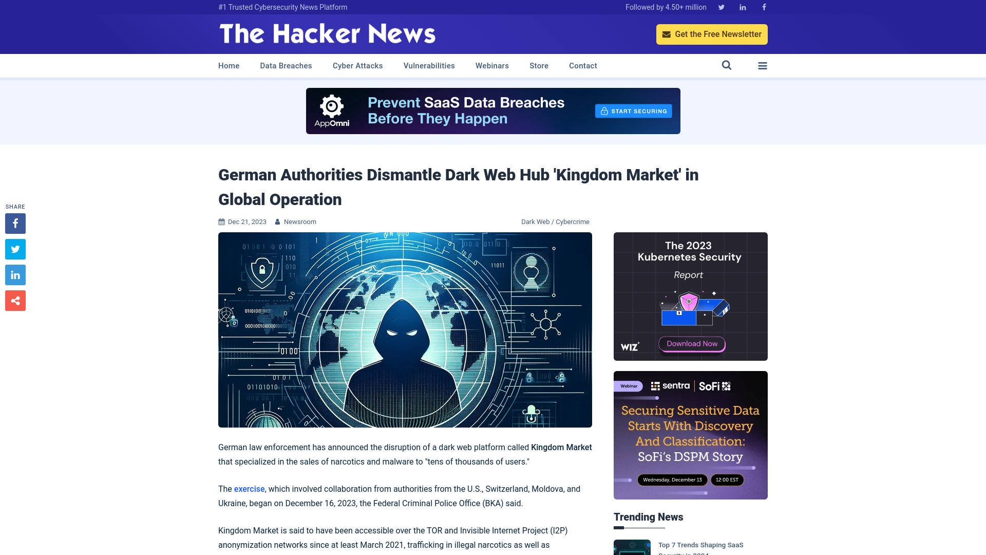 German Authorities Dismantle Dark Web Hub 'Kingdom Market' in Global Operation