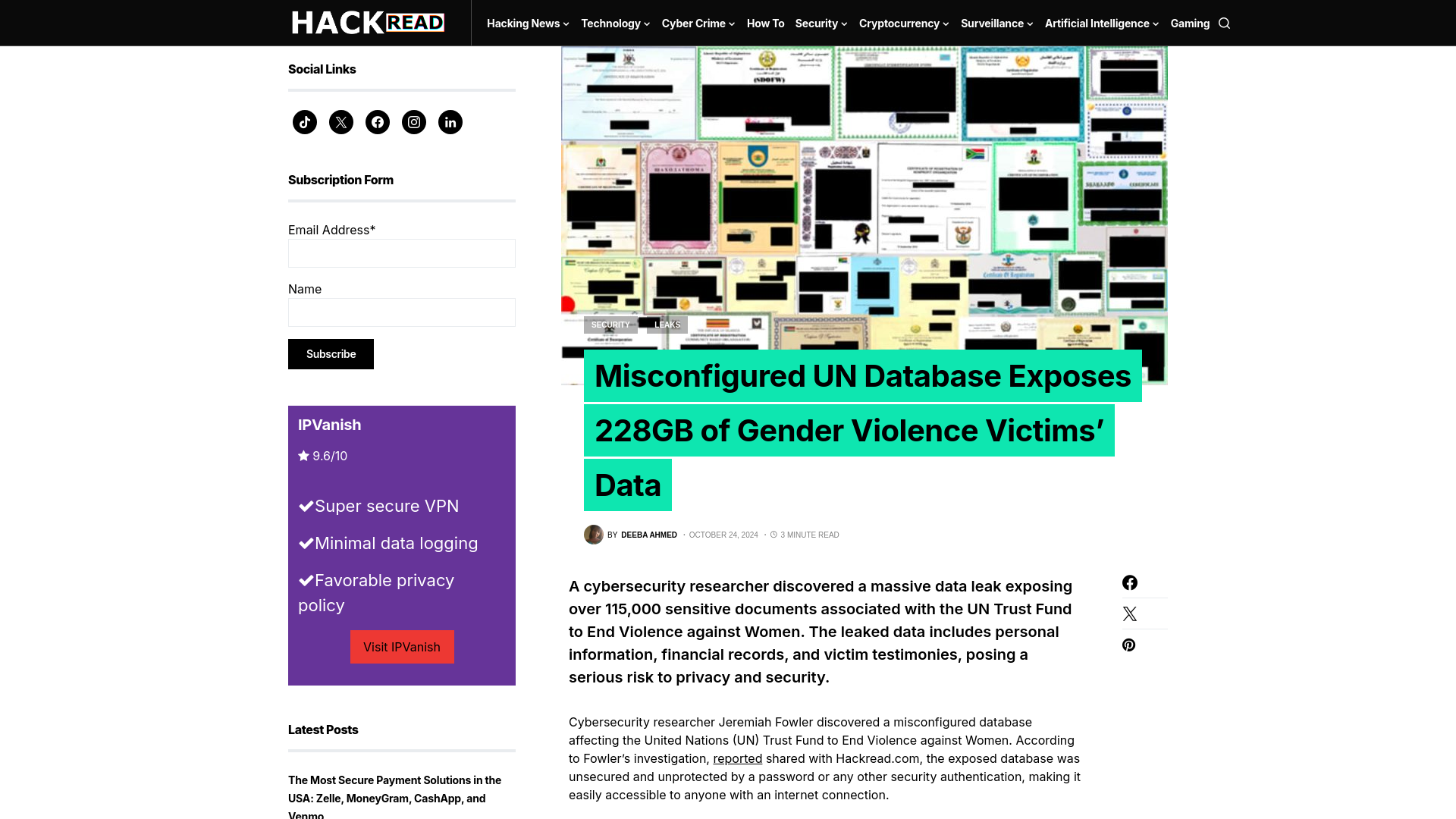 Misconfigured UN Database Exposes 228GB of Gender Violence Victims' Data