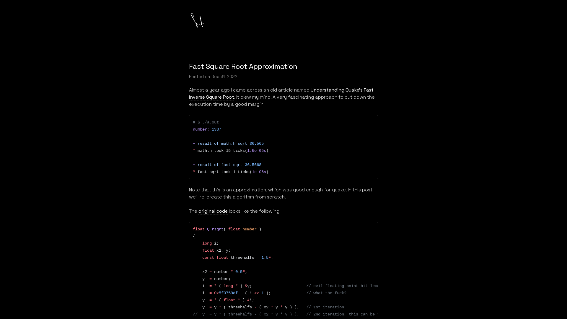 Fast Square Root Approximation