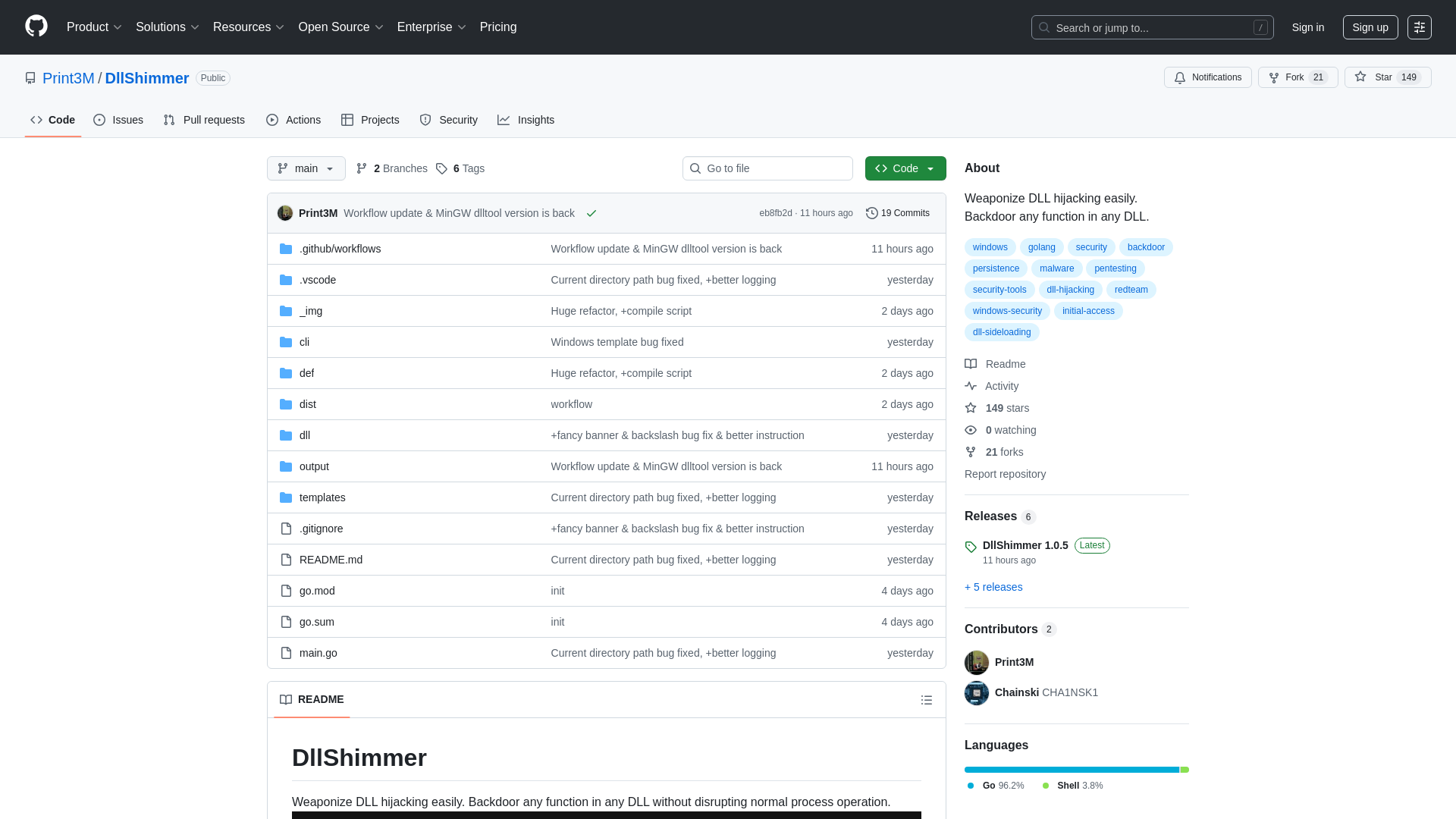 GitHub - Print3M/DllShimmer: Weaponize DLL hijacking easily. Backdoor any function in any DLL.