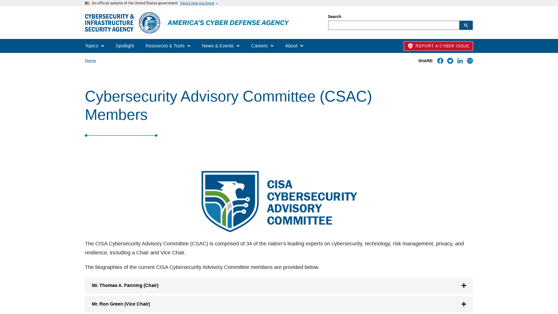 Cybersecurity Advisory Committee (CSAC) Members | CISA