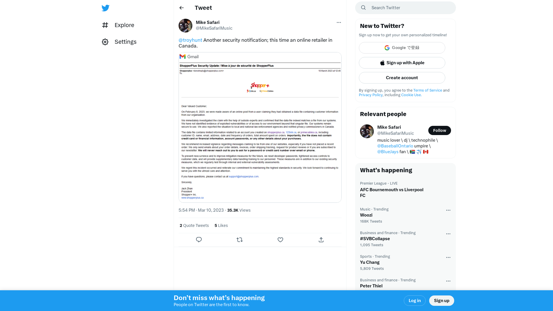 Mike Safari on Twitter: "@troyhunt Another security notification; this time an online retailer in Canada. https://t.co/R84aC6P8q9" / Twitter