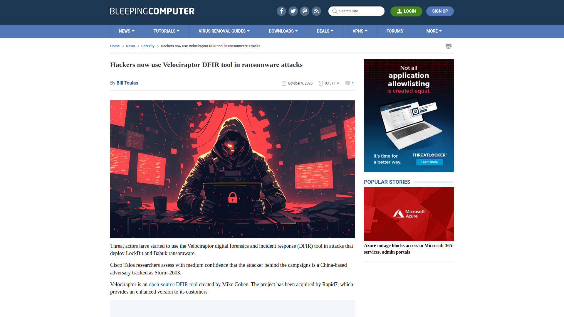 Hackers now use Velociraptor DFIR tool in ransomware attacks