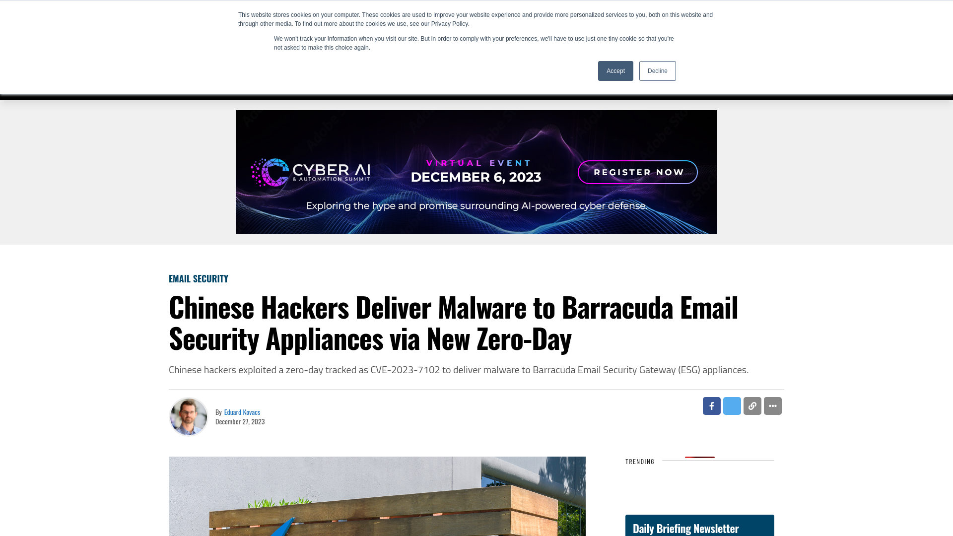 Chinese Hackers Deliver Malware to Barracuda Email Security Appliances via New Zero-Day - SecurityWeek