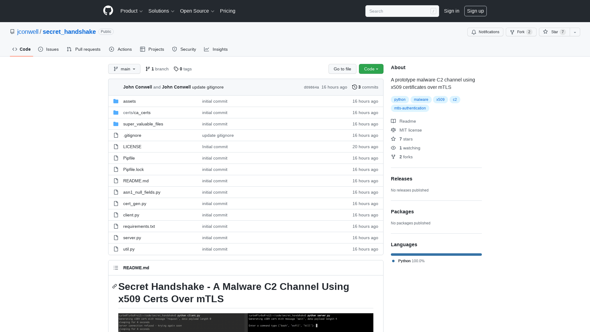 GitHub - jconwell/secret_handshake: A prototype malware C2 channel using x509 certificates over mTLS