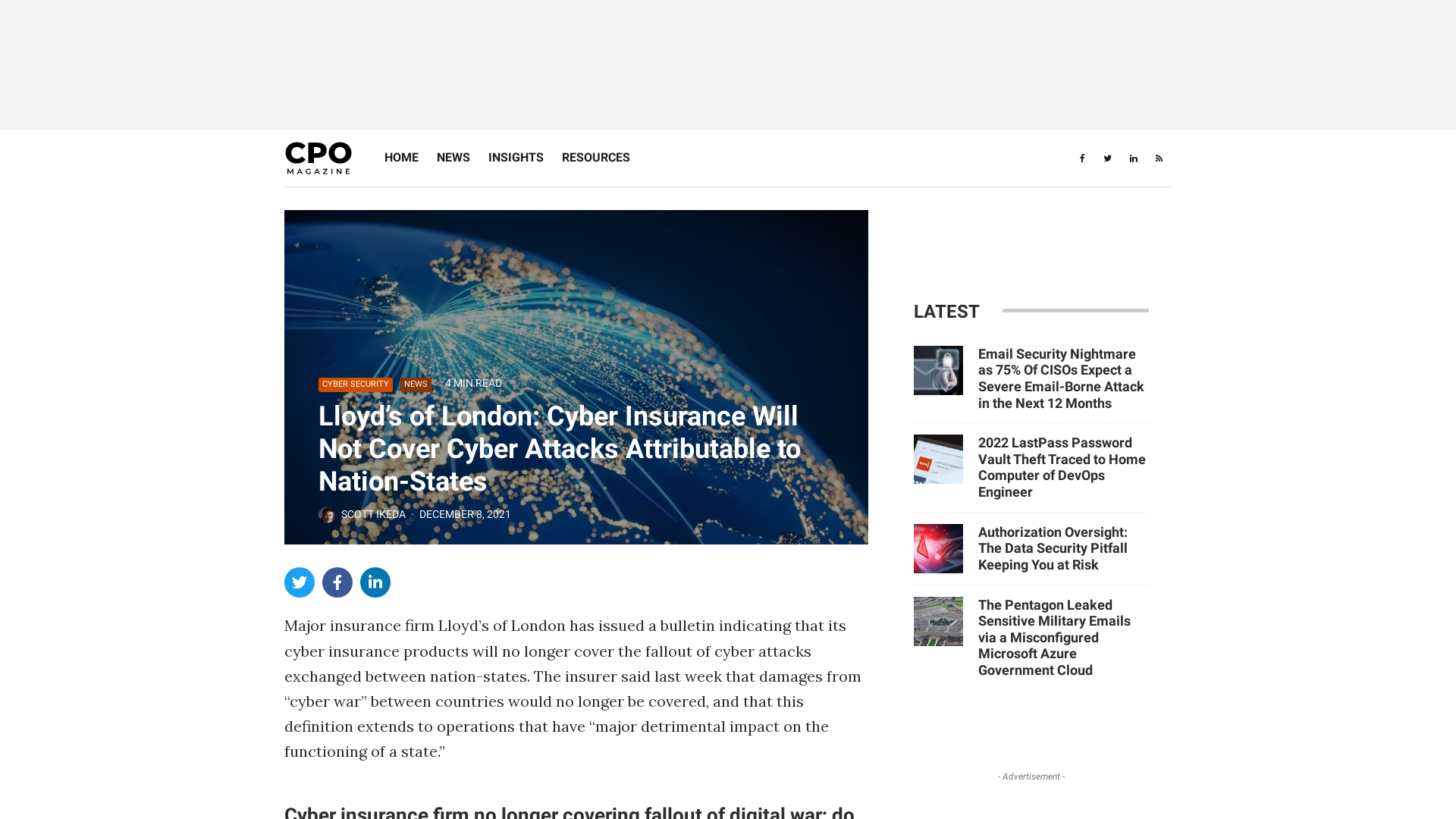 Lloyd's of London: Cyber Insurance Will Not Cover Cyber Attacks Attributable to Nation-States - CPO Magazine