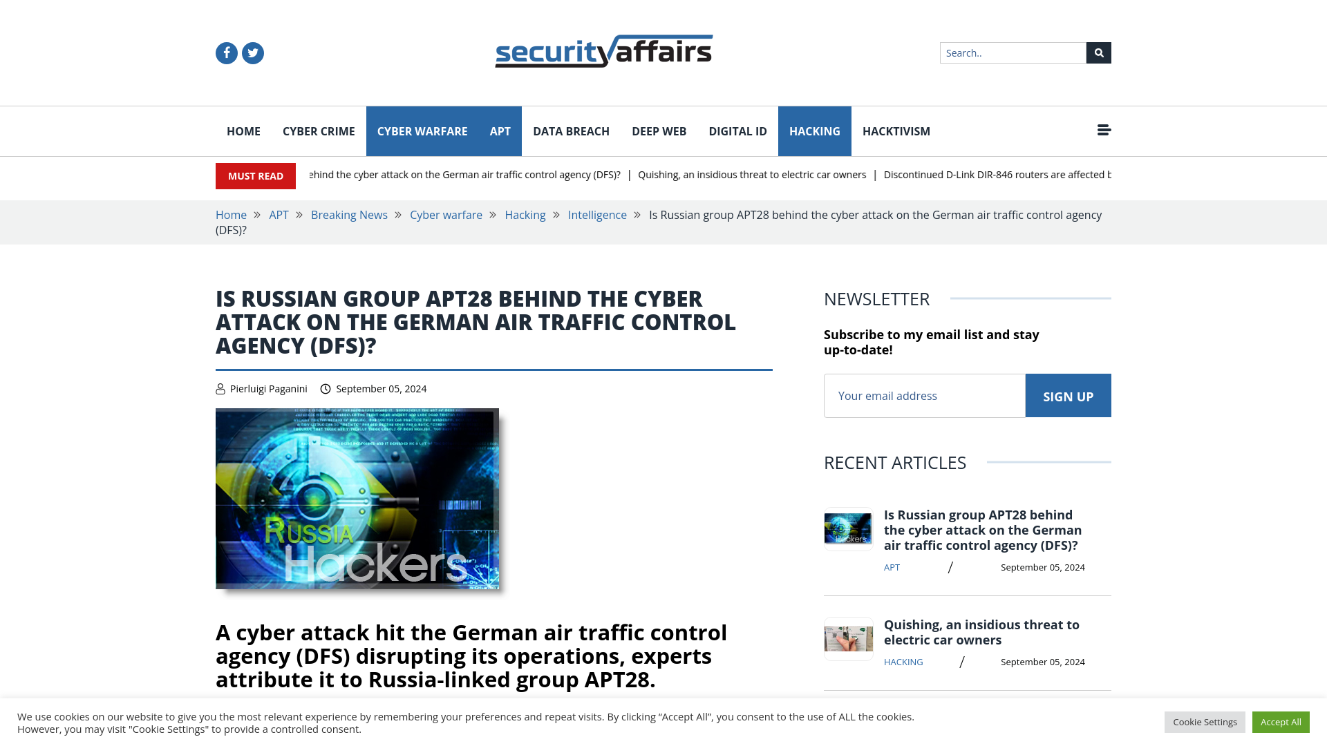 Is Russian group APT28 behind the cyber attack on the German air traffic control agency (DFS)?