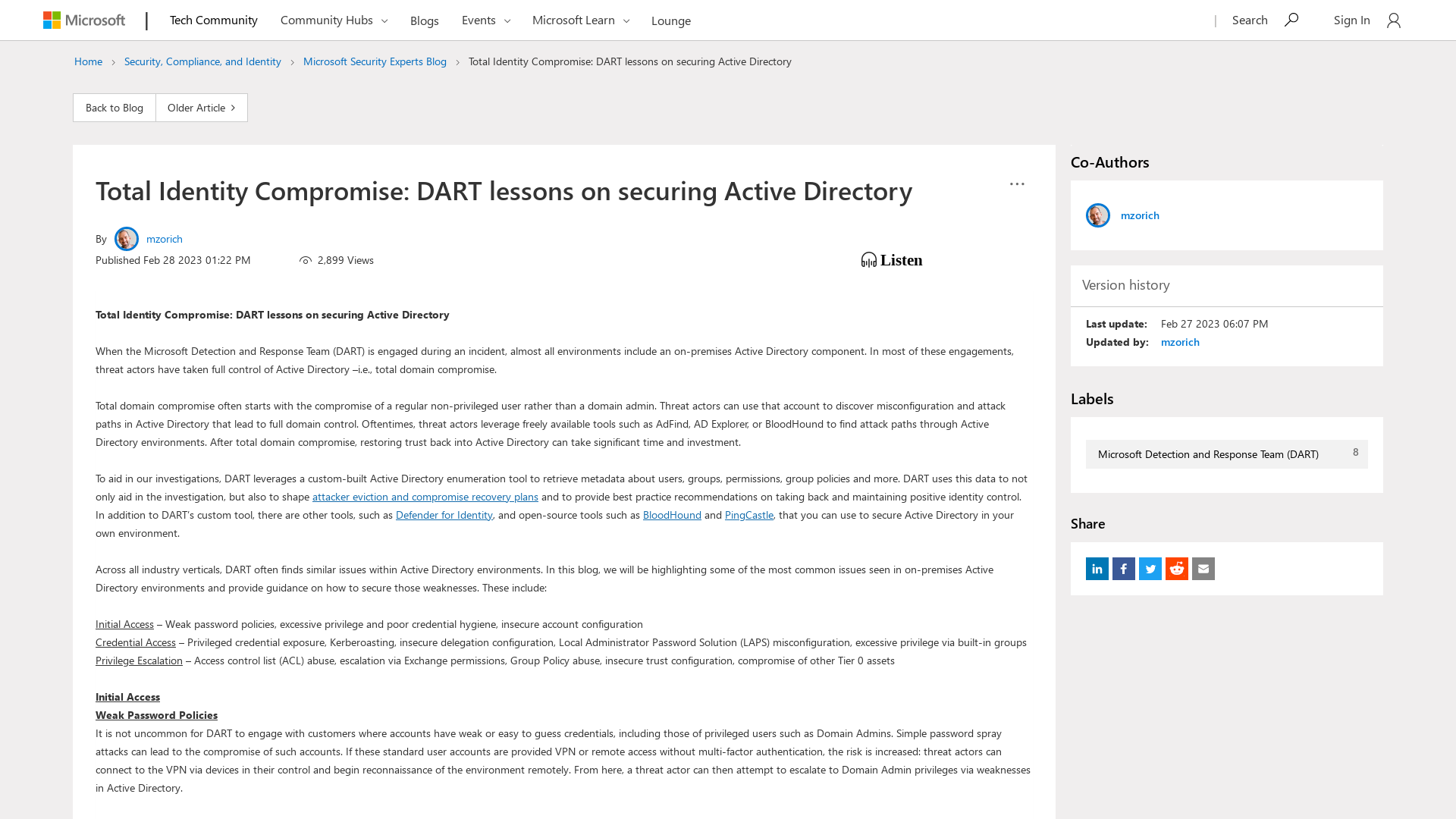 Total Identity Compromise: DART lessons on securing Active Directory - Microsoft Community Hub