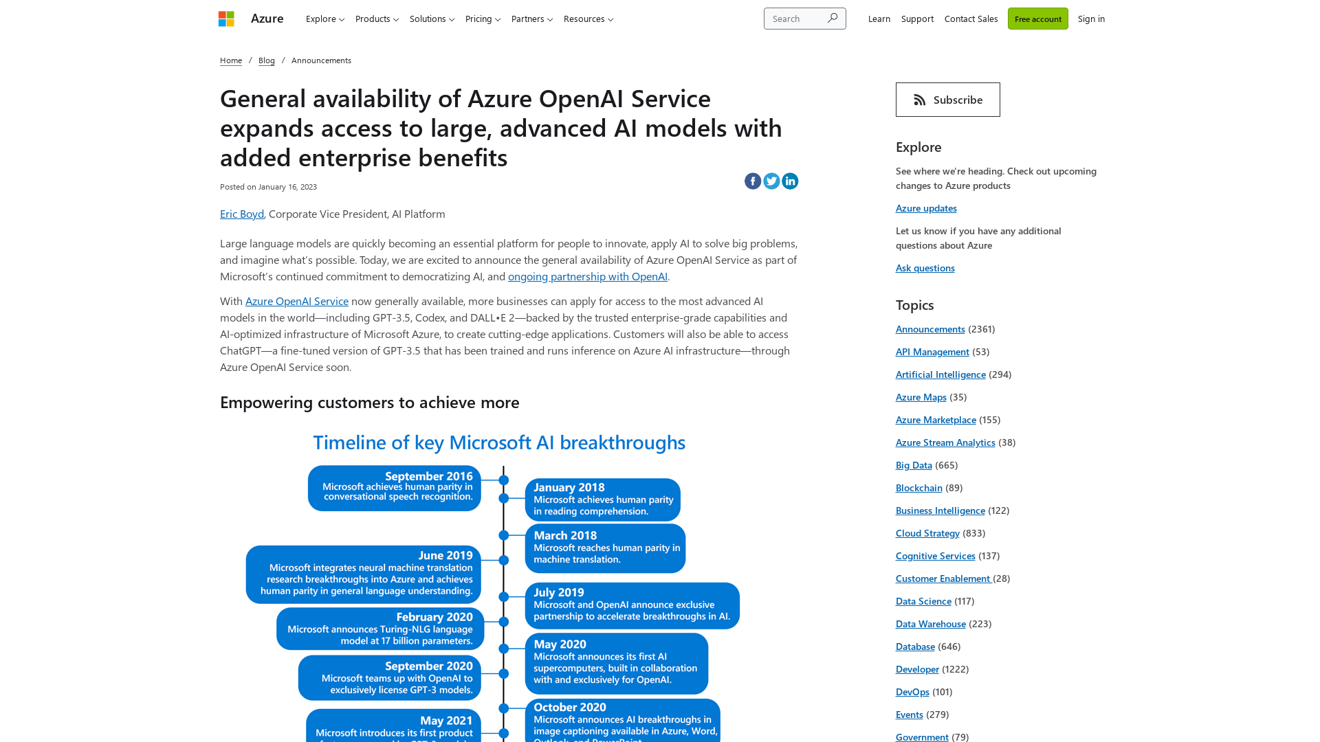 General availability of Azure OpenAI Service expands access to large, advanced AI models with added enterprise benefits | Azure Blog and Updates | Microsoft Azure