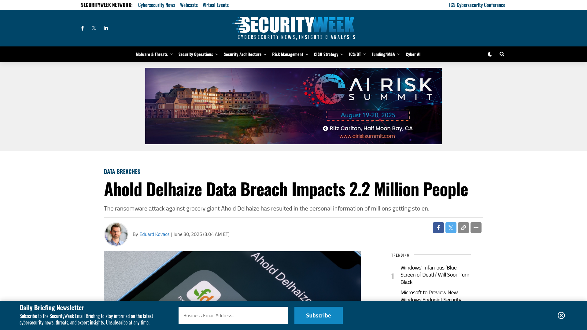 Ahold Delhaize Data Breach Impacts 2.2 Million People - SecurityWeek