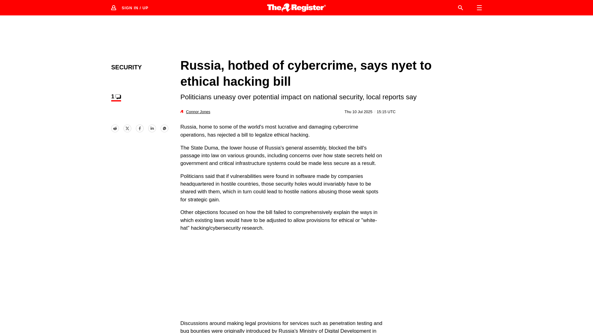 Russia rejects ethical hacking bill • The Register