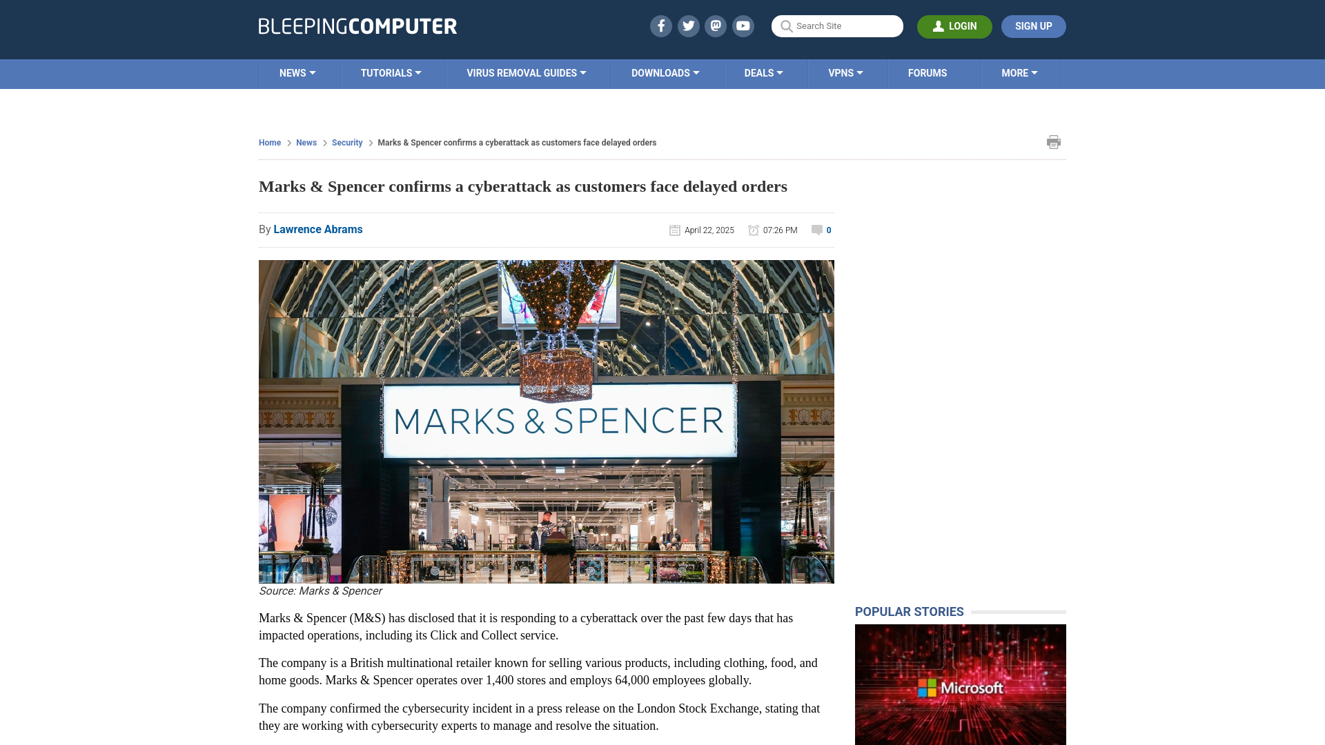 Marks & Spencer confirms a cyberattack as customers face delayed orders