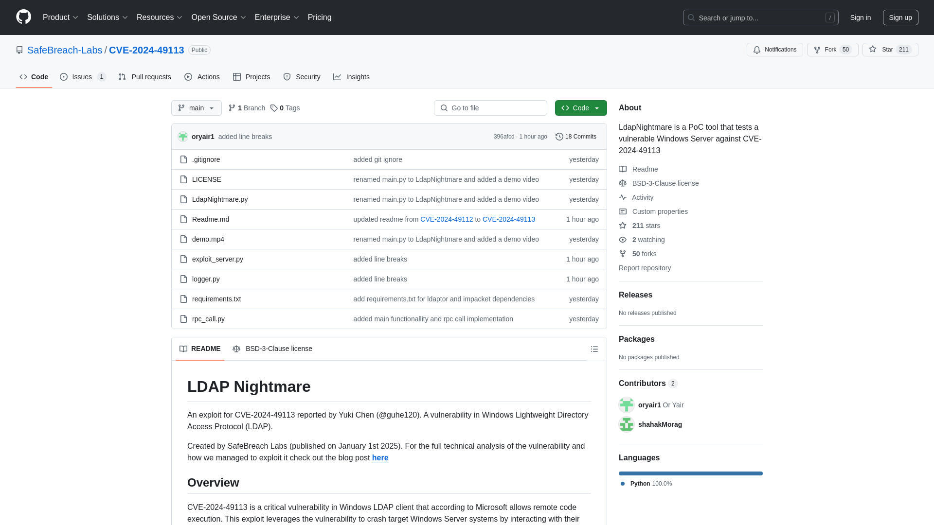 GitHub - SafeBreach-Labs/CVE-2024-49113: LdapNightmare is a PoC tool that tests a vulnerable Windows Server against CVE-2024-49113