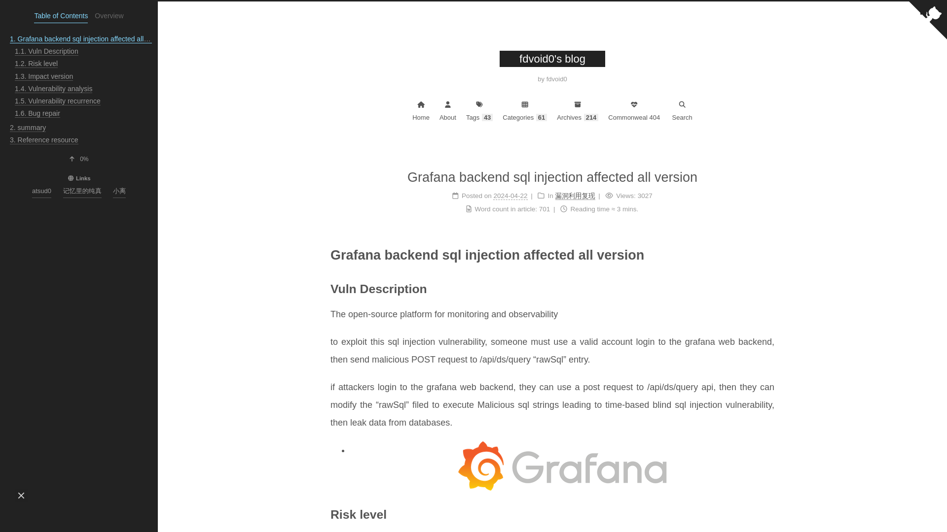 Grafana backend sql injection affected all version | fdvoid0's blog