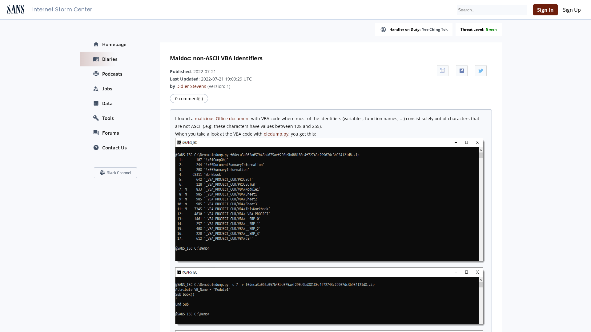 InfoSec Handlers Diary Blog - SANS Internet Storm Center