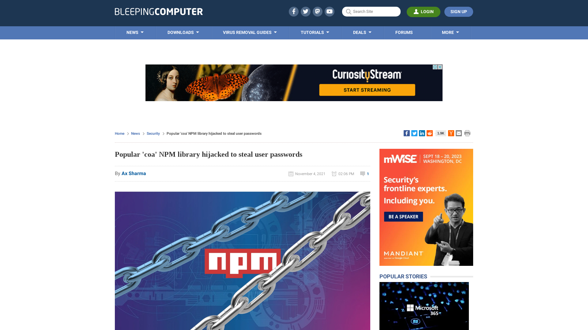 Popular 'coa' NPM library hijacked to steal user passwords